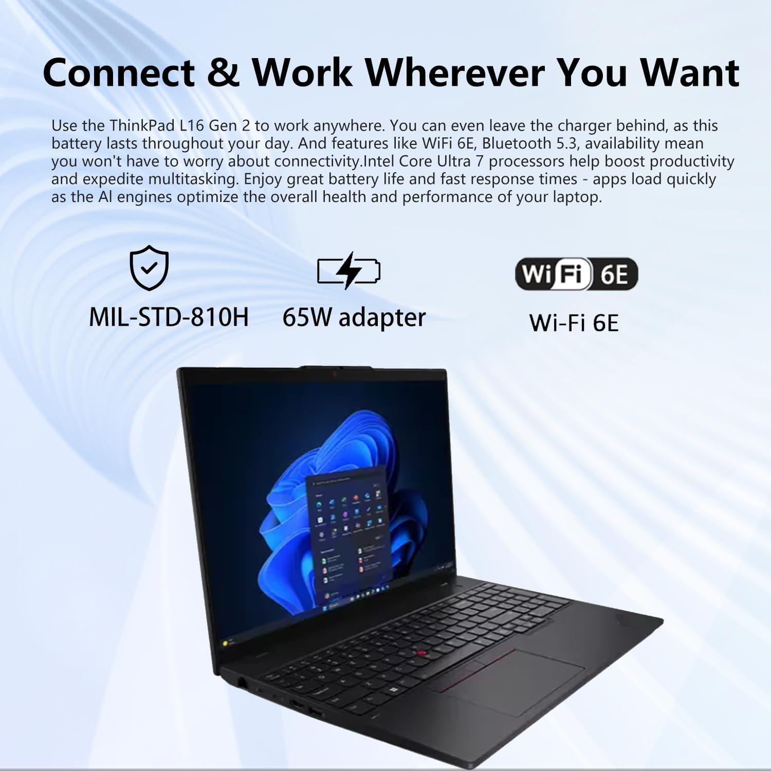 Lenovo ThinkPad L16 Gen 2 Business AI Laptop, 16" FHD+, Intel Core Ultra 7 255U, Customized 16GB-64GB DDR5, 512GB-4TB SSD, HDMI, Fingerprint, Backlit, Wi-Fi 6E, Long Battery Life, Windows 11 Pro