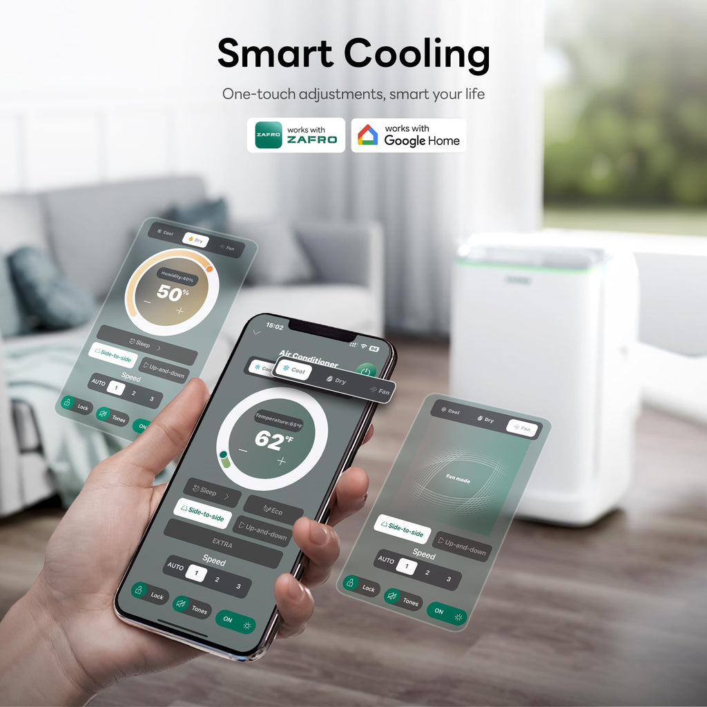 ZAFRO Smart Inverter Portable Air Conditioners, 16000 BTU (12000 BTU SACC) | Dual Hose Portable AC Unit with Energy Saving/Ultra Quiet(42dB)/Drainage-free Cooling/APP/Remote for Multi-Scenario Use