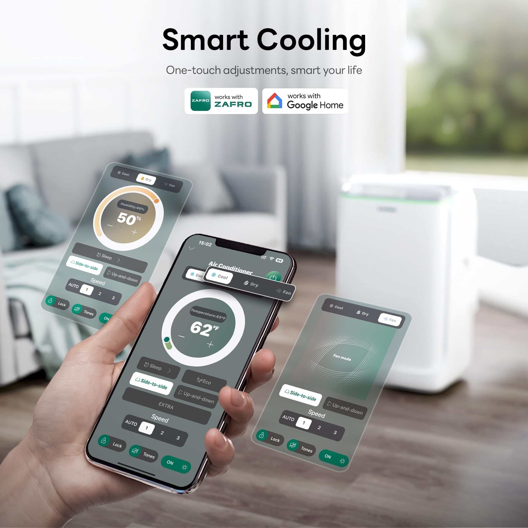 ZAFRO Smart Inverter Portable Air Conditioners, 16000 BTU (12000 BTU SACC) | Dual Hose Portable AC Unit with Energy Saving/Ultra Quiet(42dB)/Drainage-free Cooling/APP/Remote for Multi-Scenario Use