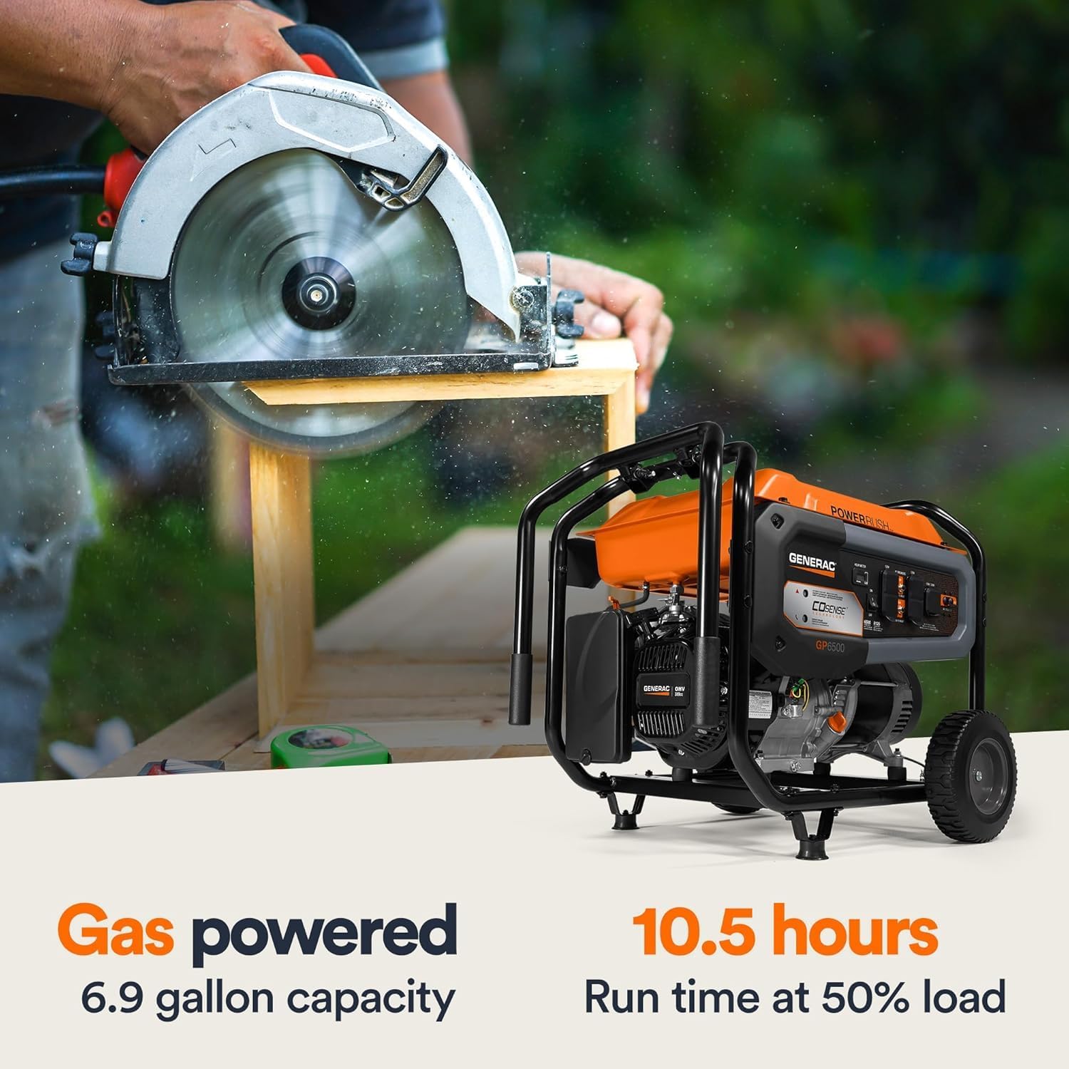 Generac 12,500 Starting Watt Tri-Fuel Portable Generator, Electric Start | Gas, Propane, Or Natural Gas Fuel Options, COsense CO Detection, 9.5 Hour Runtime, Emergency Home Backup, 49 State Compliant