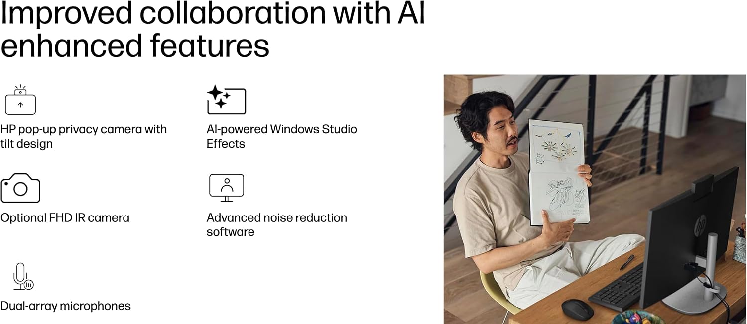 HP AI PC All-in-One Desktop 27" Touch IPS FHD Display, Intel Ultra 7-255U | ME2 Customized, 32GB/64GB DDR5,1TB/2TB SSD, FHD+IR Webcam, RJ-45, HDMI, Win 11 Pro) w/Wireless Keyboard & Mouse