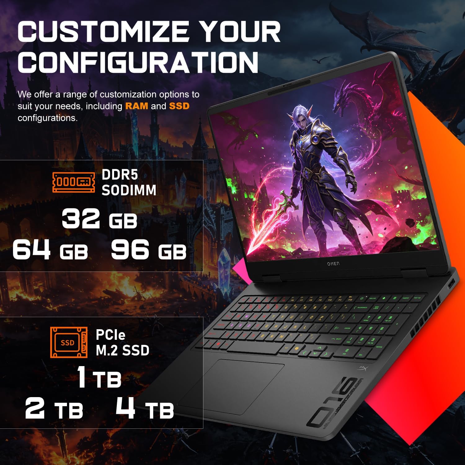 HP OMEN 16 RTX 5070 AMD Ryzen 9 240Hz QHD+ 2560x1600 RGB Gaming Laptop | AMD Ryzen 9 8940HX, Customized 16-64GB DDR5, 1-4TB SSD, 4-Zone RGB KB, Low Blue Light, Long Battery Life, Windows 11 Home