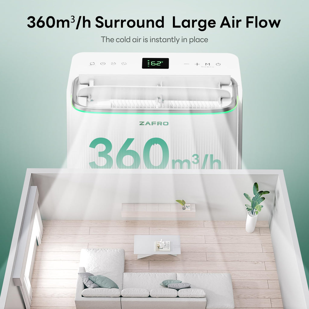 ZAFRO Smart Inverter Portable Air Conditioners, 16000 BTU (12000 BTU SACC) | Dual Hose Portable AC Unit with Energy Saving/Ultra Quiet(42dB)/Drainage-free Cooling/APP/Remote for Multi-Scenario Use