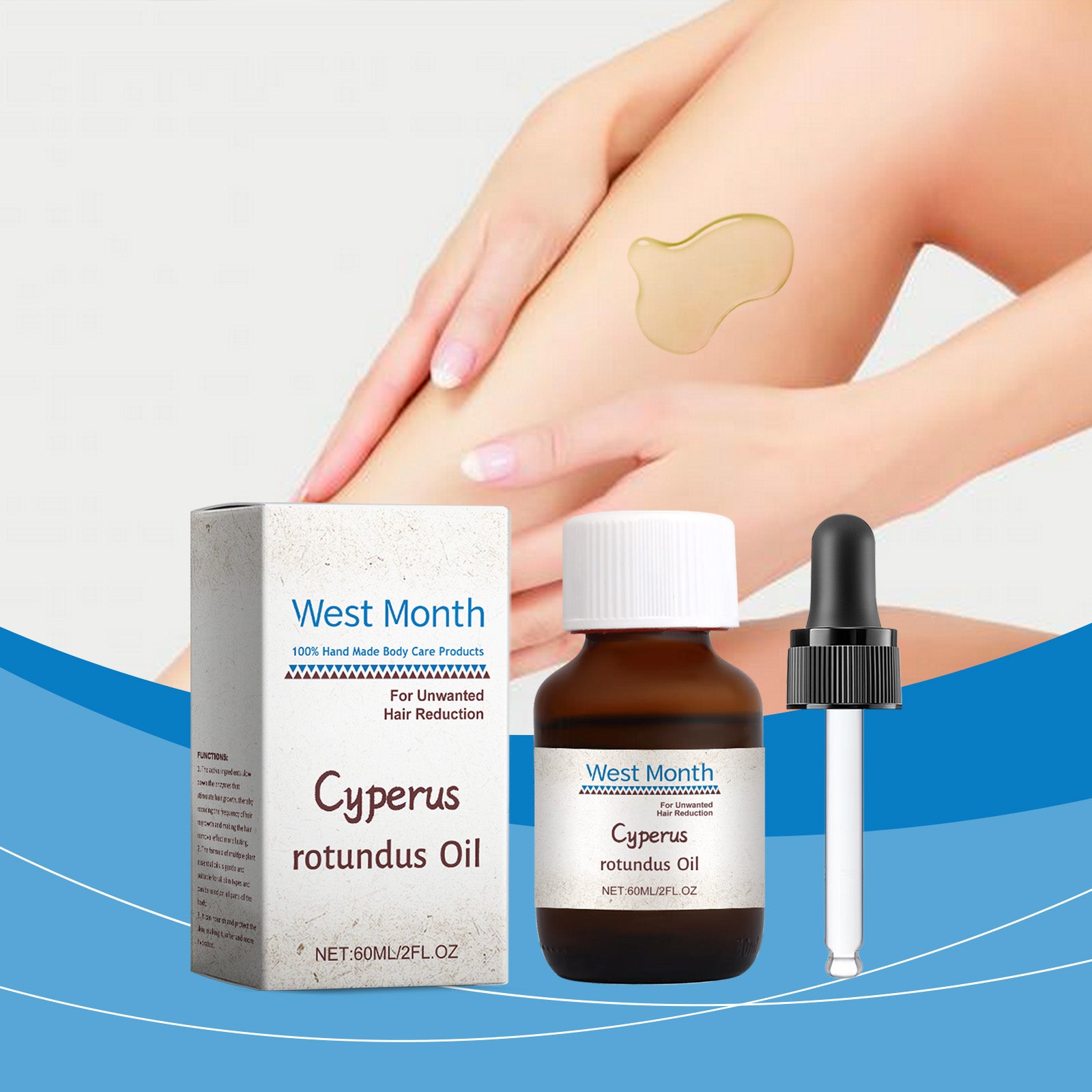 West&Month Cyperi Rhizoma Hair Removal Care Oil, Cyperi Rhizoma Plant Essential Oil Body Moisturizing And Nourishing Hair Removal Care Oil