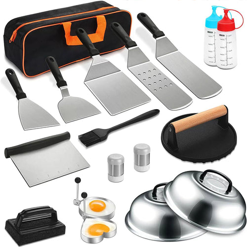 29PCS BBQ Set w/ Burger Press, Stainless Steel Grill Tools & Spatula