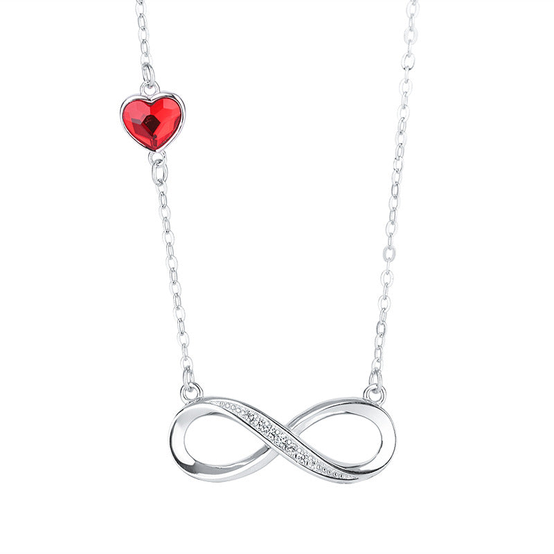 S925 Sterling Silver European and American Style 8 Character Infinity Bracelet Heart Shaped Crystal Stone Jewelry