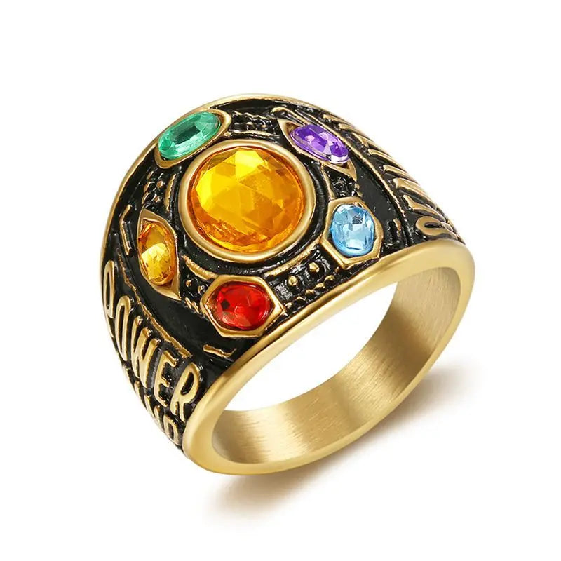 Stainless Steel Titanium Gold Plated Infinity Glove Gauntlet 7 Stones Thano Rings for Men Women Fans Couple Gift Fashion Jewel