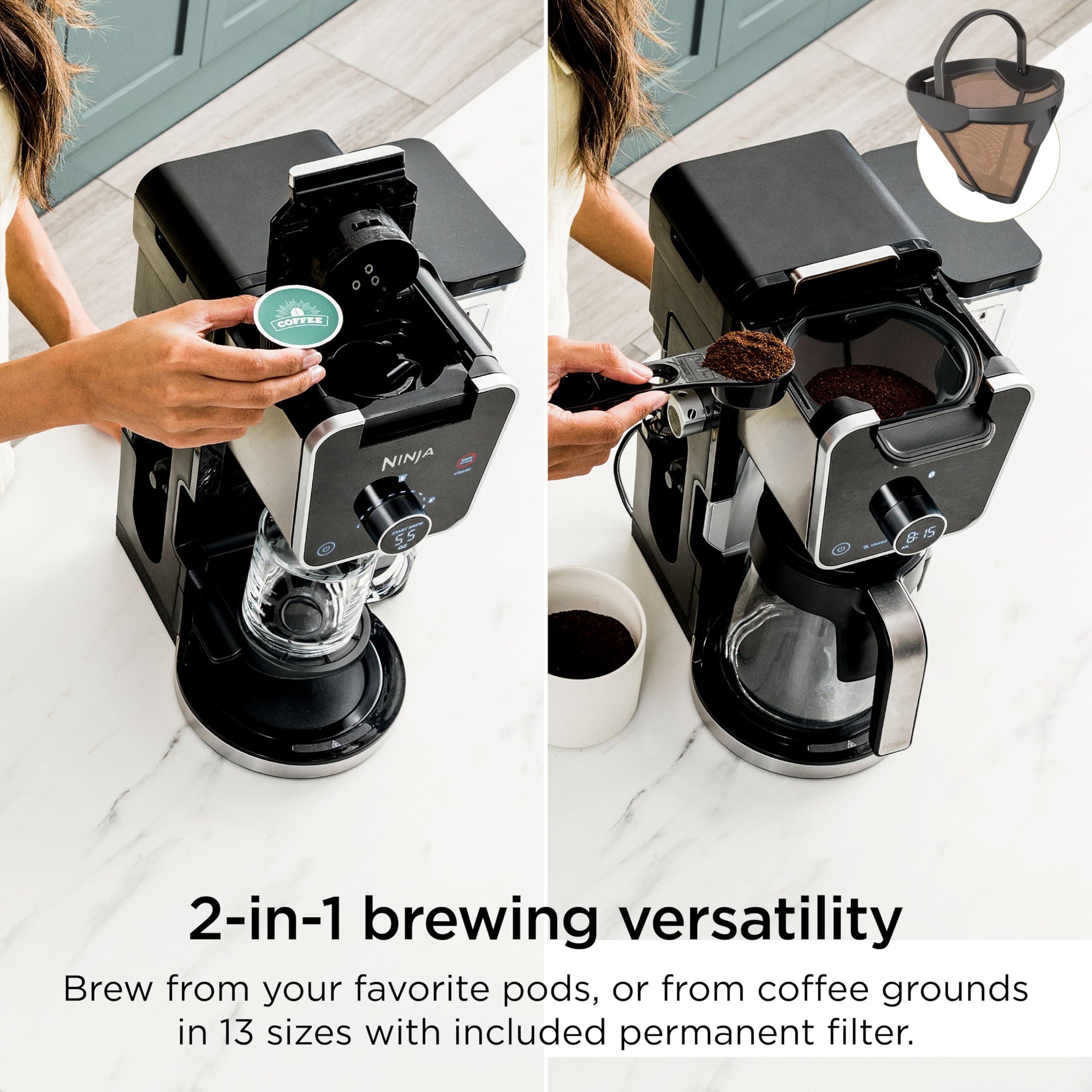 Ninja Specialty Drip Coffee Maker, DualBrew Pro, Black, CFP301 | Coffee Machine w/ Frother, Paper Filter, Brew with Pods & Grounds, K Cups Compatible, 4 Brew Styles, 13 Cup to Pot Sizes