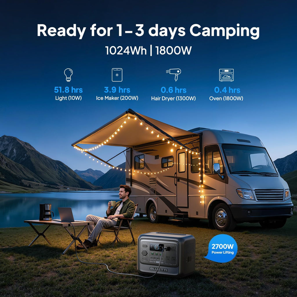 BLUETTI Solar Generator Elite 100 V2 with 200W Solar Panel Included, 1024Wh | 1800W AC Outlets (3600W Surge), 70 Min Fast Charging, 10ms UPS, Portable Power Station for Camping, Emergency, Road Trip