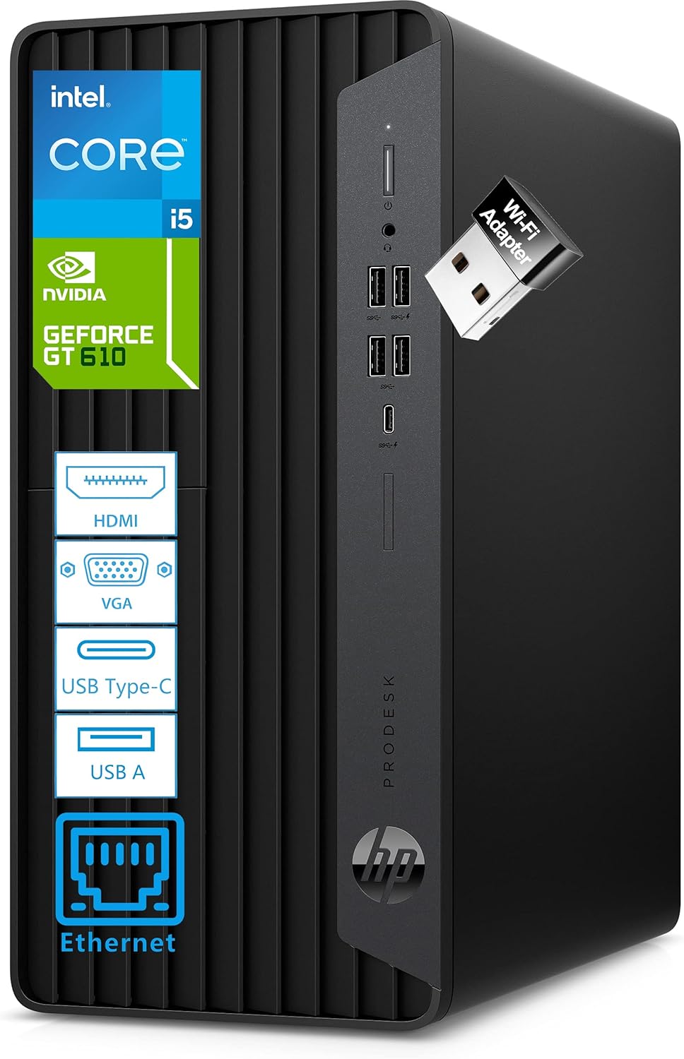 HP ProDesk 600 G6 MT Business Desktop PC Ultra-Quiet | Intel i5-10400F 6-Core (4.3GHz) | 16GB DDR4, 1TB NVMe SSD | GeForce GT 610 | WiFi Adapter | 9 USB Ports | Keyboard & Mouse | Windows 11 Pro