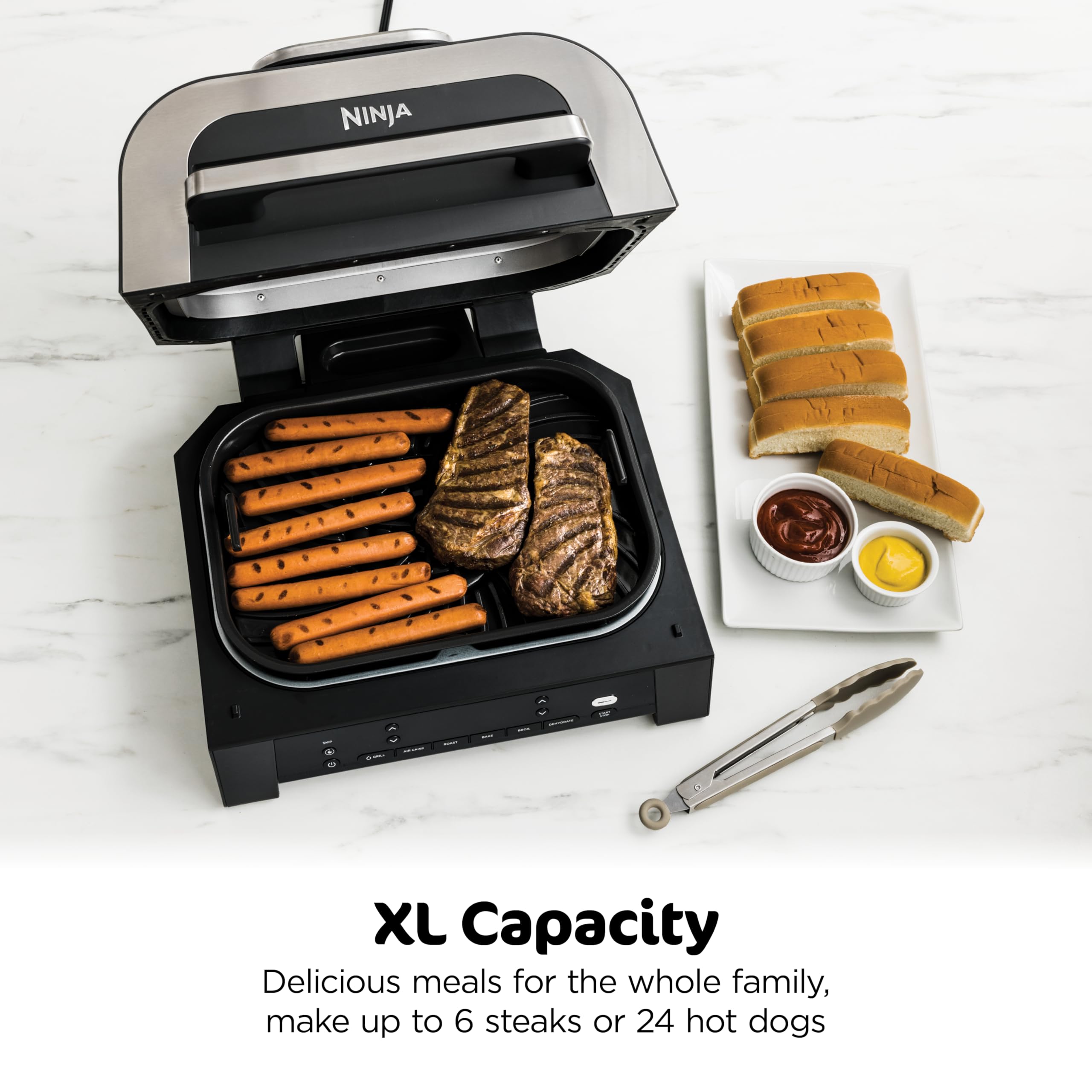 Ninja® Foodi® Smart XL 6-in-1 Indoor Grill & Air Fryer, Black/Silver, FG551 | Smart Cook System with built-in thermometer, XL capacity, perfect doneness, rare to well done. 6-in-1: Grill, Air Fry & more.