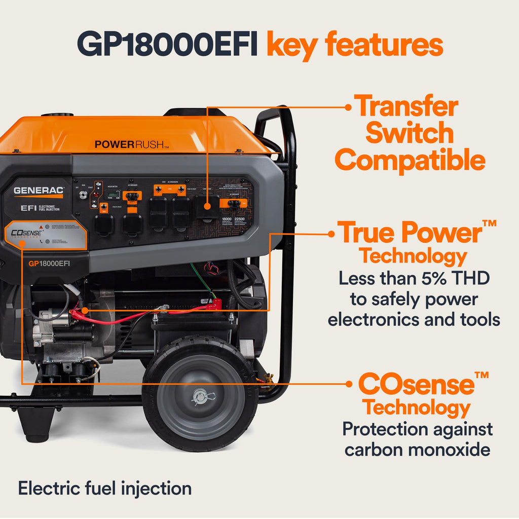 Generac 19,300 Starting Watt Portable Gas Generator, Electric Start | 15,000 Running Watts, RV Ready, Ultra Quiet Operation, Heavy Duty Frame, Emergency Power, 49 State Compliant