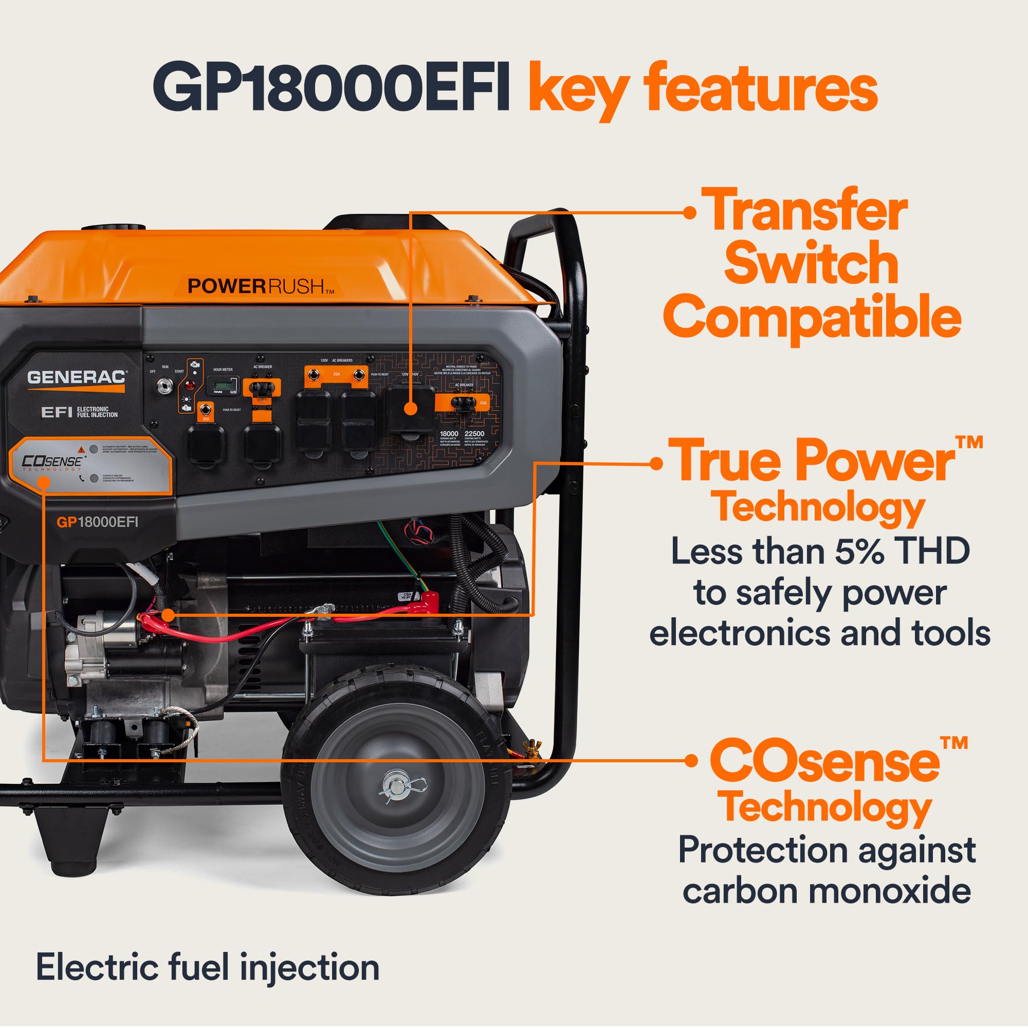 Generac 19,300 Starting Watt Portable Gas Generator, Electric Start | 15,000 Running Watts, RV Ready, Ultra Quiet Operation, Heavy Duty Frame, Emergency Power, 49 State Compliant