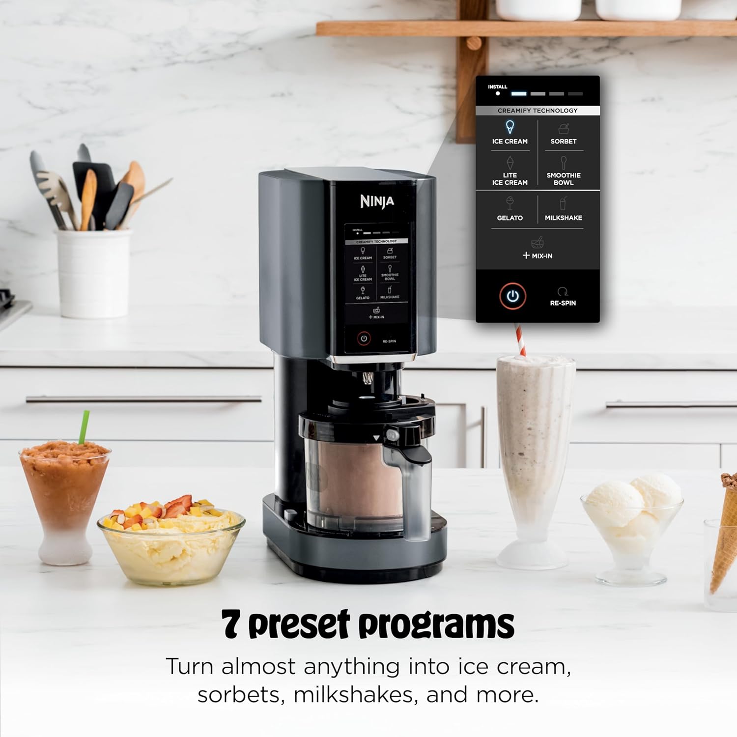 Ninja® CREAMi® 7-in-1 Ice Cream Maker, Ice Cream, Gelato & more, NC299AMZ | Ninja CREAMi transforms frozen bases into ice cream, sorbet and milkshakes at a button touch, from healthy to indulgent.