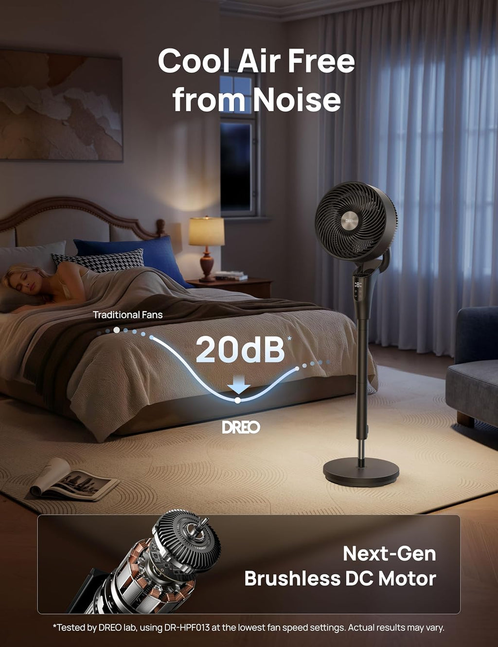 DREO Fan for Bedroom, 2026 Upgraded, 90ft Airflow, 20dB Quiet Fan, 90° Oscillating Standing Fan for Whole Room, DC Motor, 8+H Speeds, 3 Modes, 38-42'' Adjustable Height, 8H Timer, 105° Manual Vertical