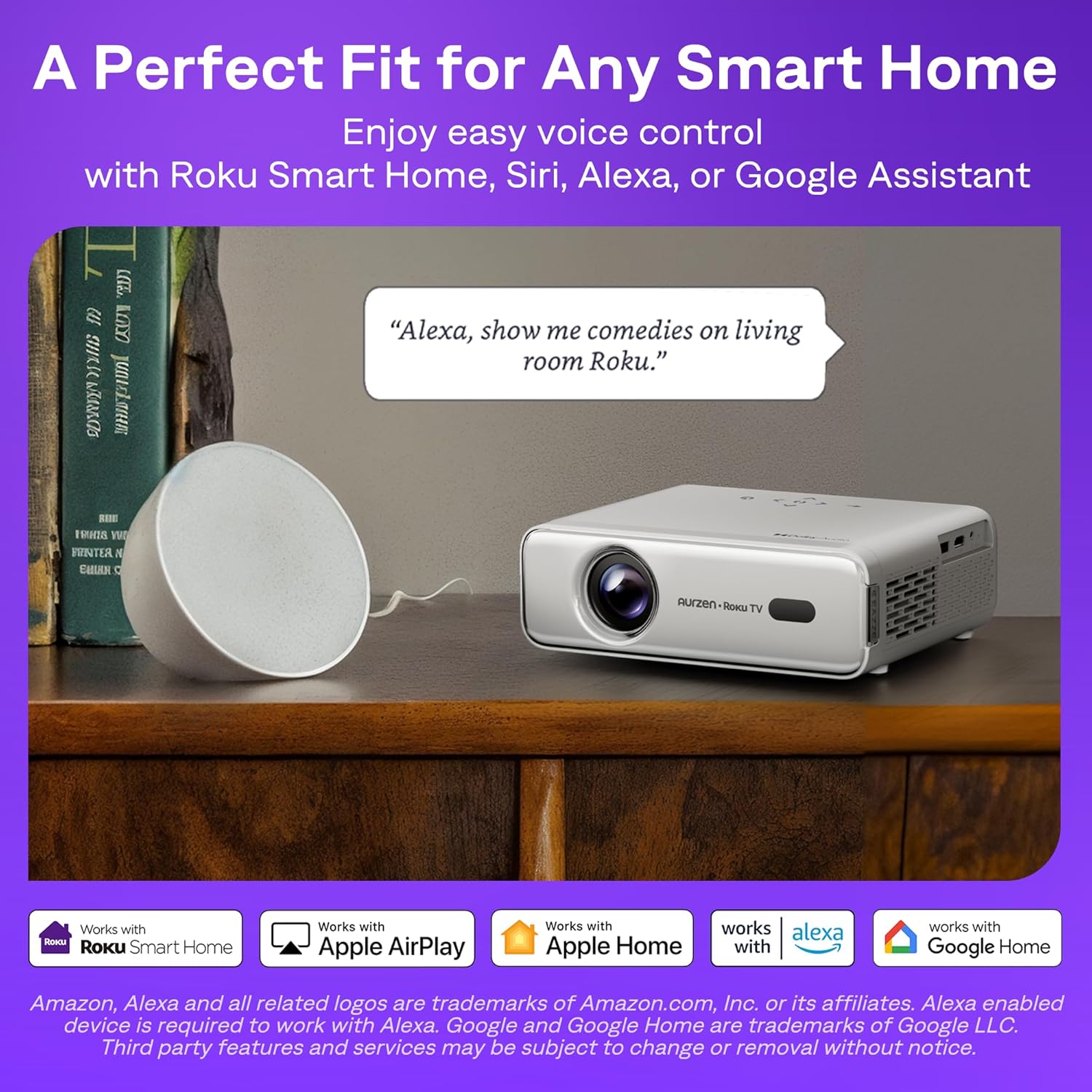 Aurzen Roku TV D1R Smart Portable Outdoor Projector with WiFi and Bluetooth | Roku TV Built-in, All Top Apps, 1080P FHD, DoIby Audio, Auto Focus & Keystone, Zoom, Mini Projector for Home & Outdoor Movies