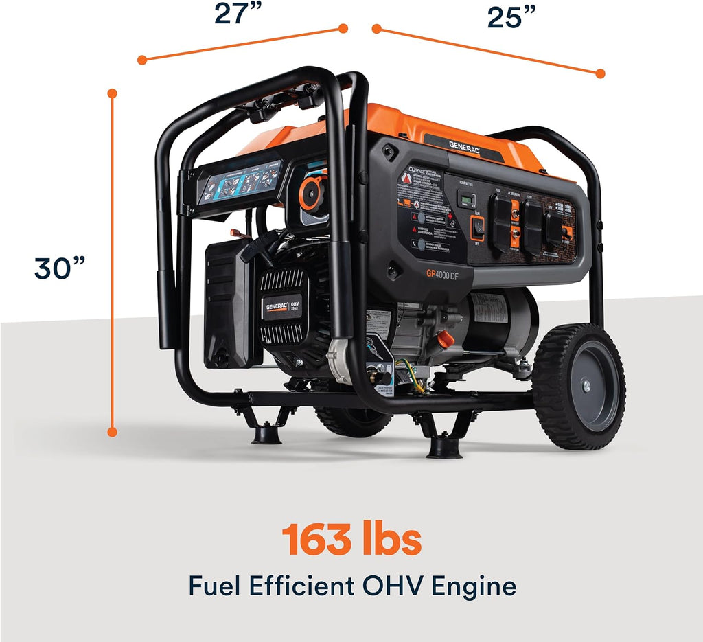 Generac 12,500 Starting Watt Tri-Fuel Portable Generator, Electric Start | Gas, Propane, Or Natural Gas Fuel Options, COsense CO Detection, 9.5 Hour Runtime, Emergency Home Backup, 49 State Compliant