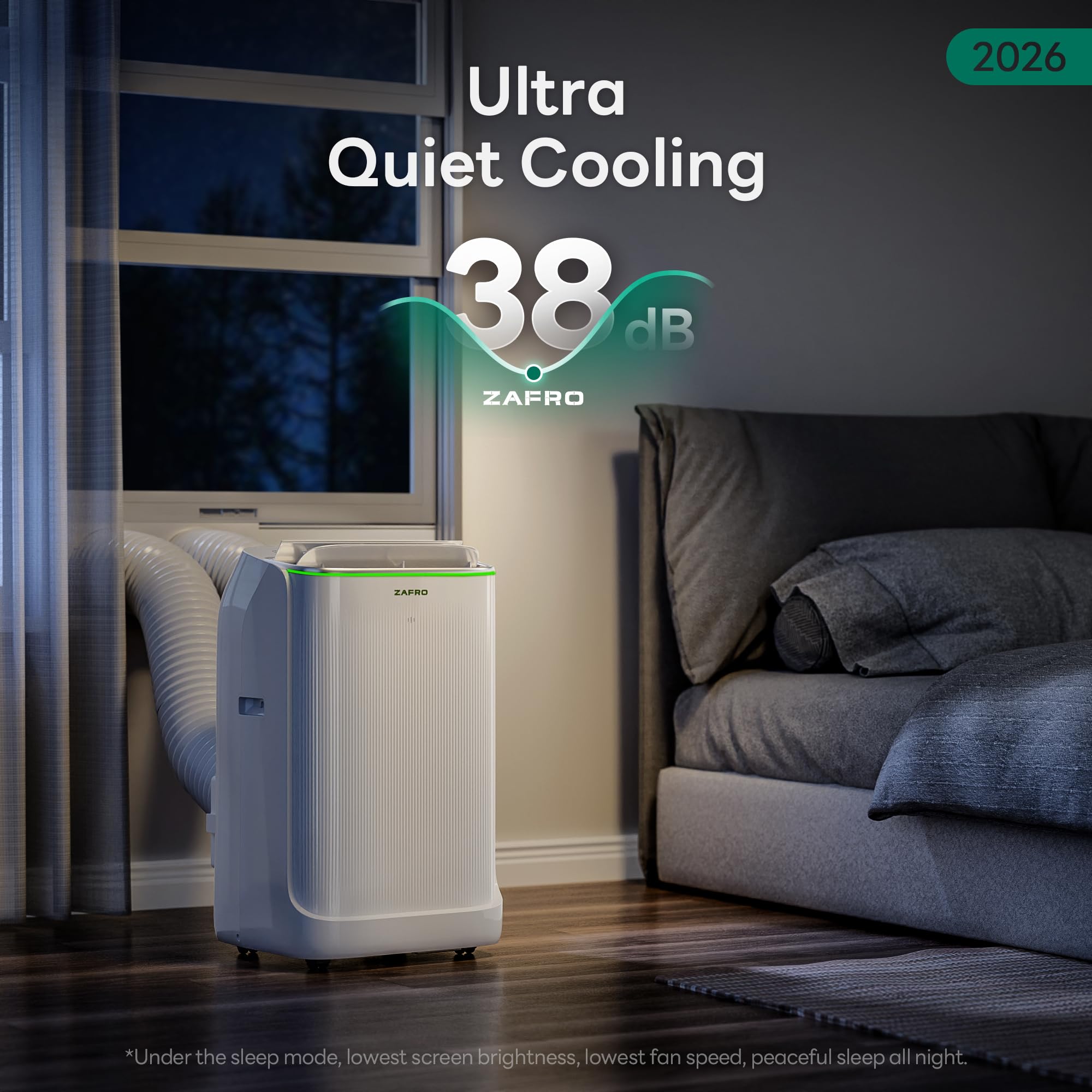 ZAFRO Smart Inverter Portable Air Conditioners, 16000 BTU (12000 BTU SACC) | Dual Hose Portable AC Unit with Energy Saving/Ultra Quiet(42dB)/Drainage-free Cooling/APP/Remote for Multi-Scenario Use