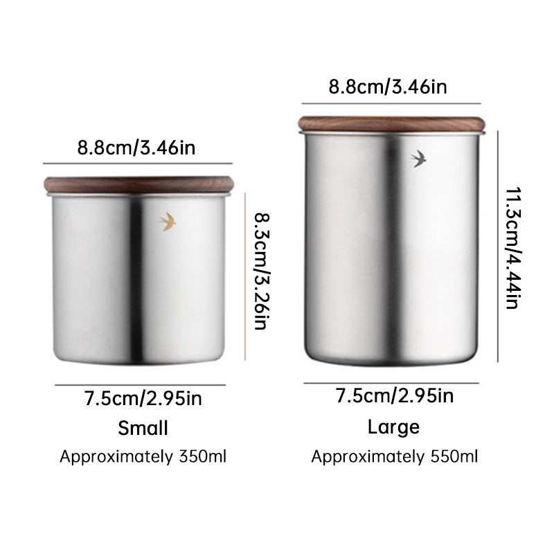 New Stainless Steel Matcha Tea Canister 380ml 560ml with Wood Lid – Sugar Caramel Storage Jar