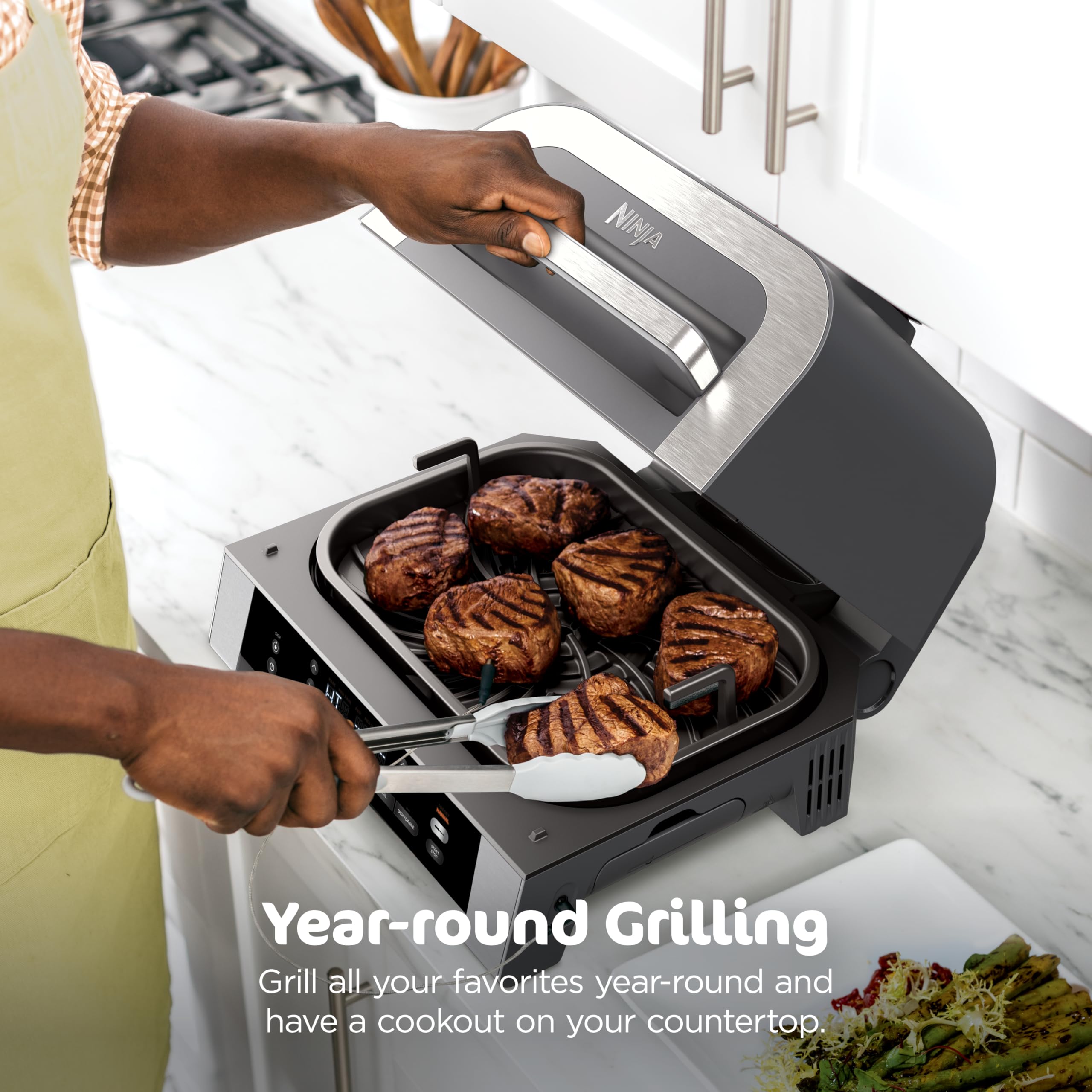 Ninja® Foodi® Smart XL 6-in-1 Indoor Grill & Air Fryer, Black/Silver, FG551 | Smart Cook System with built-in thermometer, XL capacity, perfect doneness, rare to well done. 6-in-1: Grill, Air Fry & more.