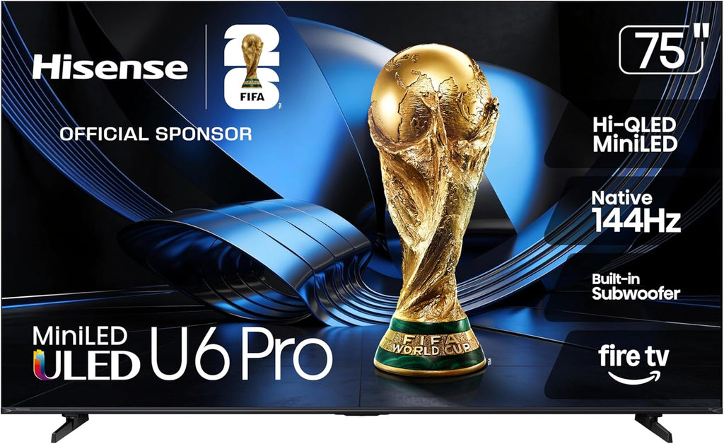 Hisense 75" U6 Pro Series Mini‑LED ULED 4K UHD HDR Gaming AI Smart Fire TV (75U6SF Pro, 2026 New) – Hi-QLED, Native 144Hz, Motion Rate 480, Dolby Vision IQ · Atmos, HDR10+, Glare-Free, Alexa+