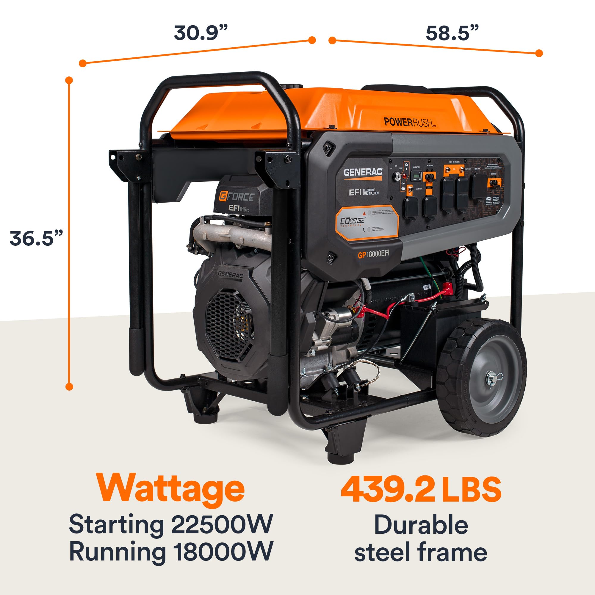 Generac 19,300 Starting Watt Portable Gas Generator, Electric Start | 15,000 Running Watts, RV Ready, Ultra Quiet Operation, Heavy Duty Frame, Emergency Power, 49 State Compliant