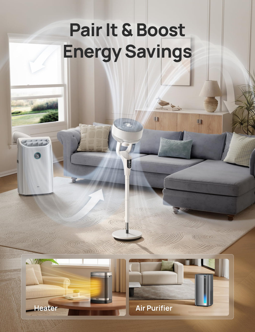 DREO Fan for Bedroom, 2026 Upgraded, 90ft Airflow, 20dB Quiet Fan, 90° Oscillating Standing Fan for Whole Room, DC Motor, 8+H Speeds, 3 Modes, 38-42'' Adjustable Height, 8H Timer, 105° Manual Vertical