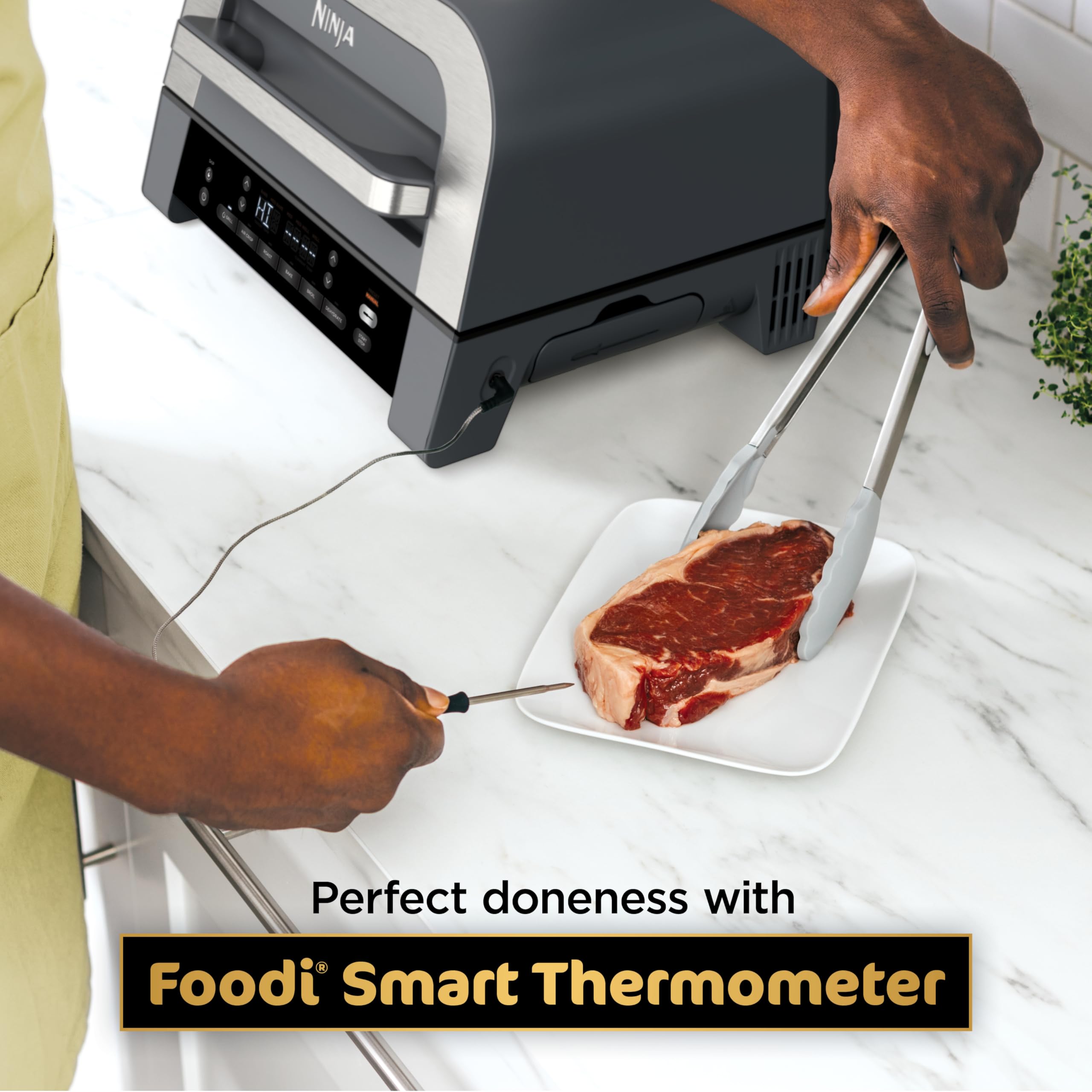 Ninja® Foodi® Smart XL 6-in-1 Indoor Grill & Air Fryer, Black/Silver, FG551 | Smart Cook System with built-in thermometer, XL capacity, perfect doneness, rare to well done. 6-in-1: Grill, Air Fry & more.