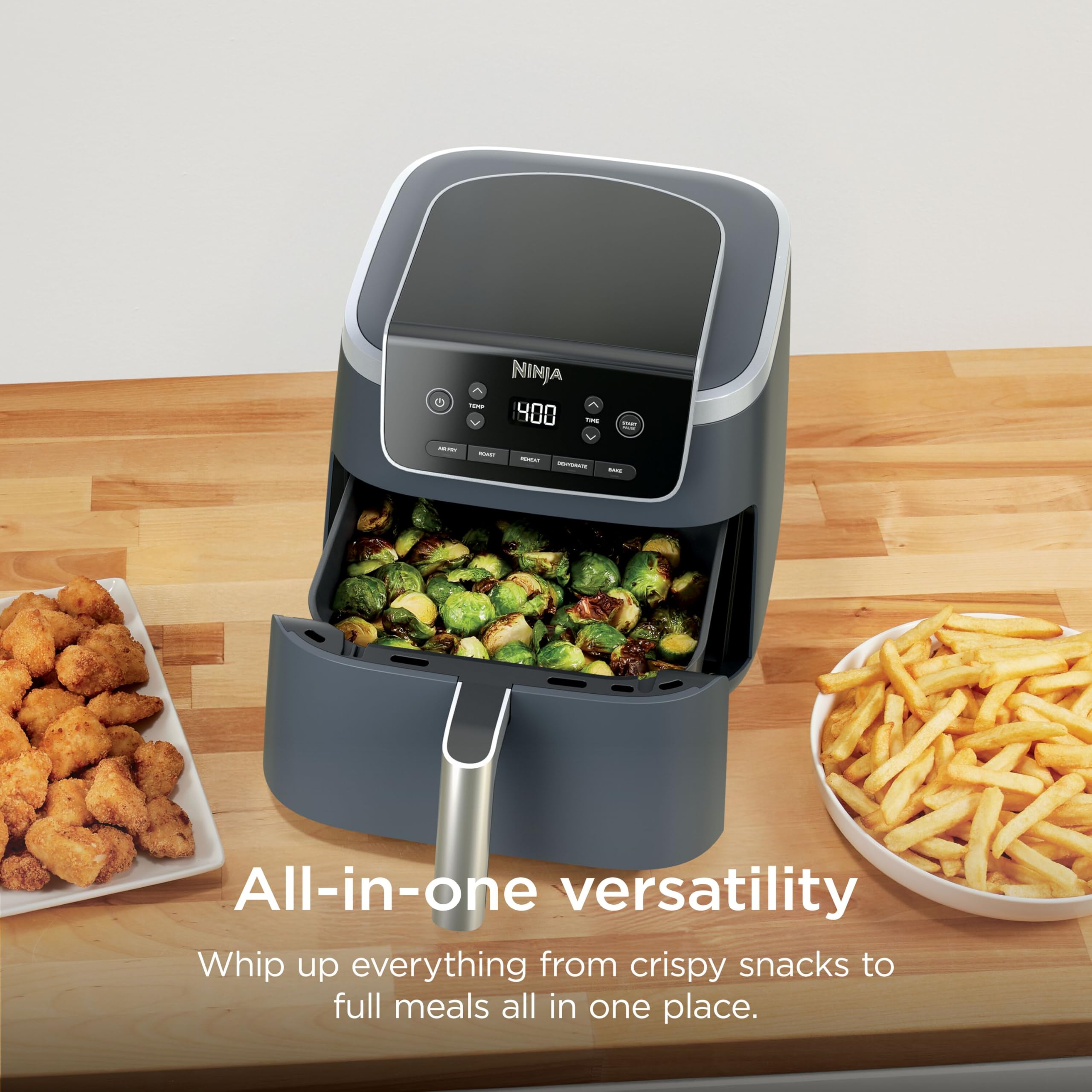 Ninja Air Fryer Pro, 5 Qt, 5-in-1, Grey, AF142 | Air fry, bake, roast, reheat, dehydrate, 1750W, 400F max, Fits 4 lbs fries, Dishwasher-safe