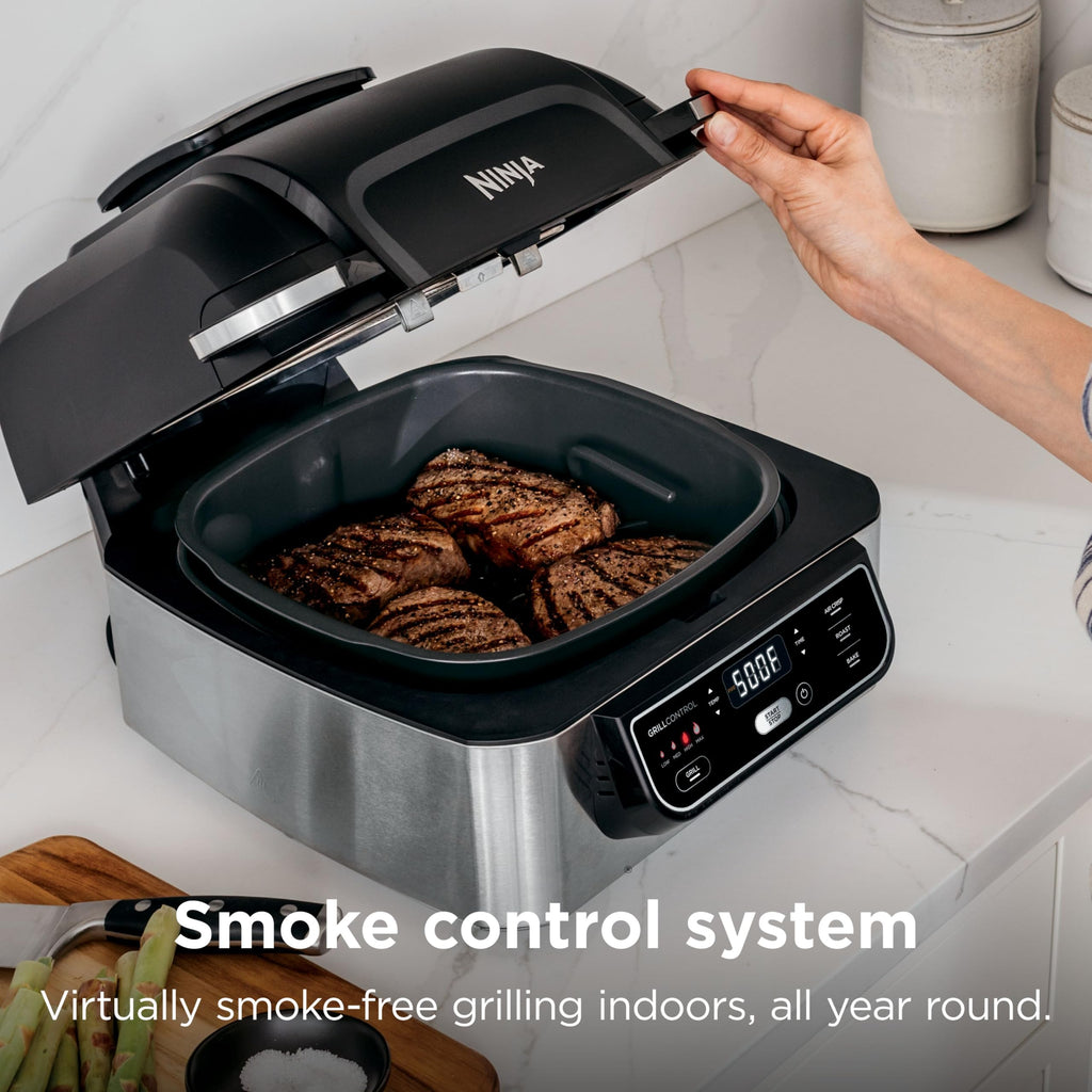 Ninja® Foodi® Smart XL 6-in-1 Indoor Grill & Air Fryer, Black/Silver, FG551 | Smart Cook System with built-in thermometer, XL capacity, perfect doneness, rare to well done. 6-in-1: Grill, Air Fry & more.