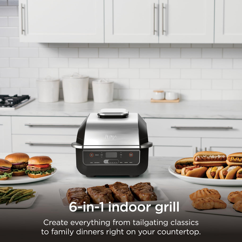 Ninja® Foodi® Smart XL 6-in-1 Indoor Grill & Air Fryer, Black/Silver, FG551 | Smart Cook System with built-in thermometer, XL capacity, perfect doneness, rare to well done. 6-in-1: Grill, Air Fry & more.