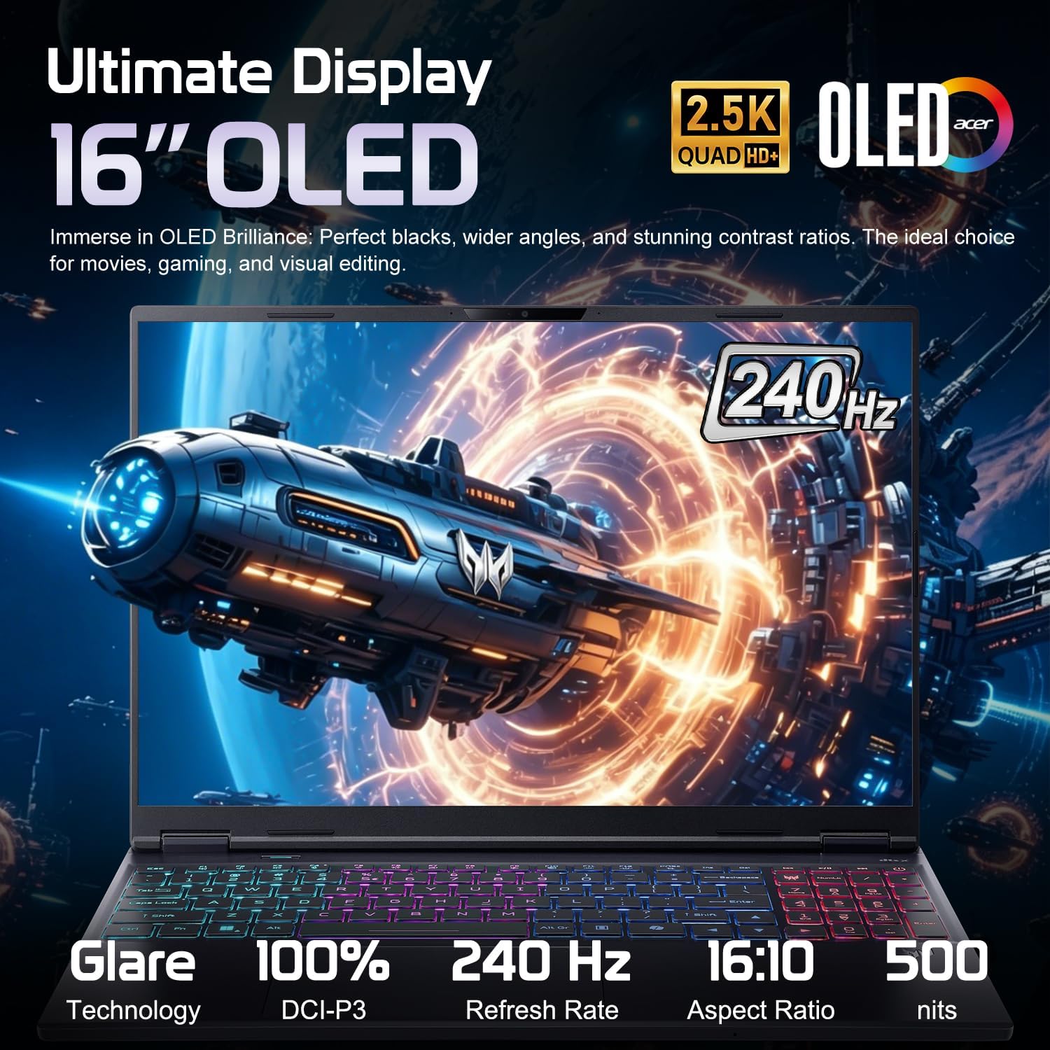 HP OMEN 16 RTX 5070 AMD Ryzen 9 240Hz QHD+ 2560x1600 RGB Gaming Laptop | AMD Ryzen 9 8940HX, Customized 16-64GB DDR5, 1-4TB SSD, 4-Zone RGB KB, Low Blue Light, Long Battery Life, Windows 11 Home