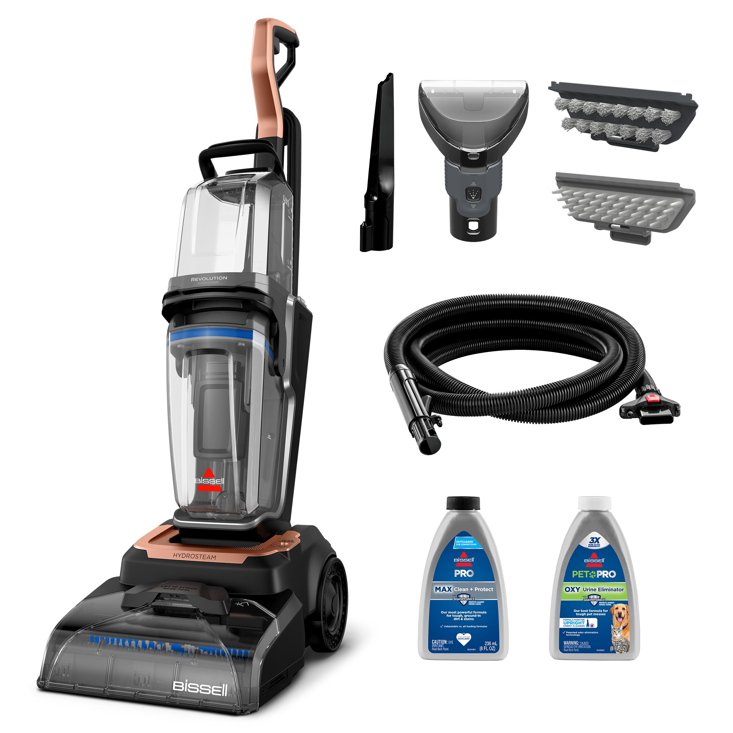 BISSELL Revolution HydroSteam Pet Carpet Cleaner, 3432 | HydroSteam technology; 2-in-1 pet upholstery tool; cleaning formulas included; upright deep cleaner