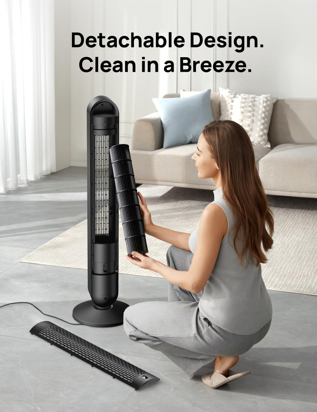 DREO Tower Fan for Bedroom, 28ft/s Velocity, 20dB Ultra Quiet, 8 Speeds | 2026 Upgraded DC Motor, 90° Oscillating, 4 Modes Standing Fan, Bladeless Fan for Indoors, Floor Fans with Remote, Black