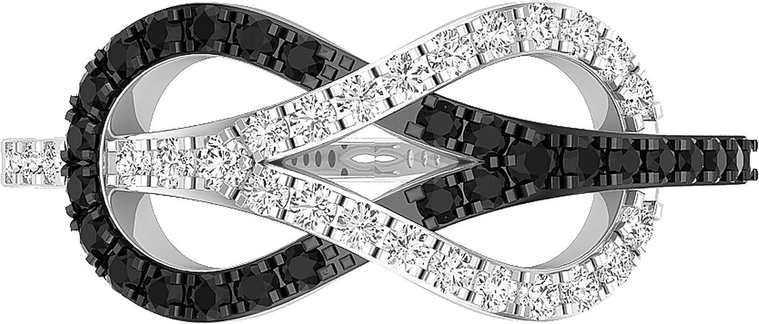 Dazzlingrock Round Black & White Natural Diamond Infinity Right Hand Ring | 0.35 Ctw | Women | 925 Sterling Silver
