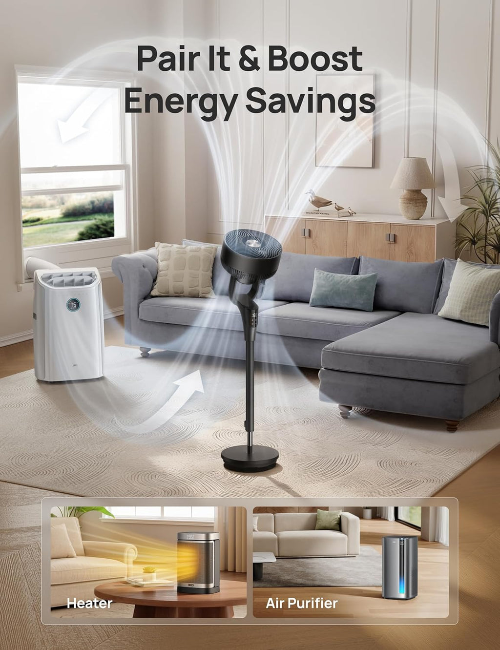 DREO Fan for Bedroom, 2026 Upgraded, 90ft Airflow, 20dB Quiet Fan, 90° Oscillating Standing Fan for Whole Room, DC Motor, 8+H Speeds, 3 Modes, 38-42'' Adjustable Height, 8H Timer, 105° Manual Vertical