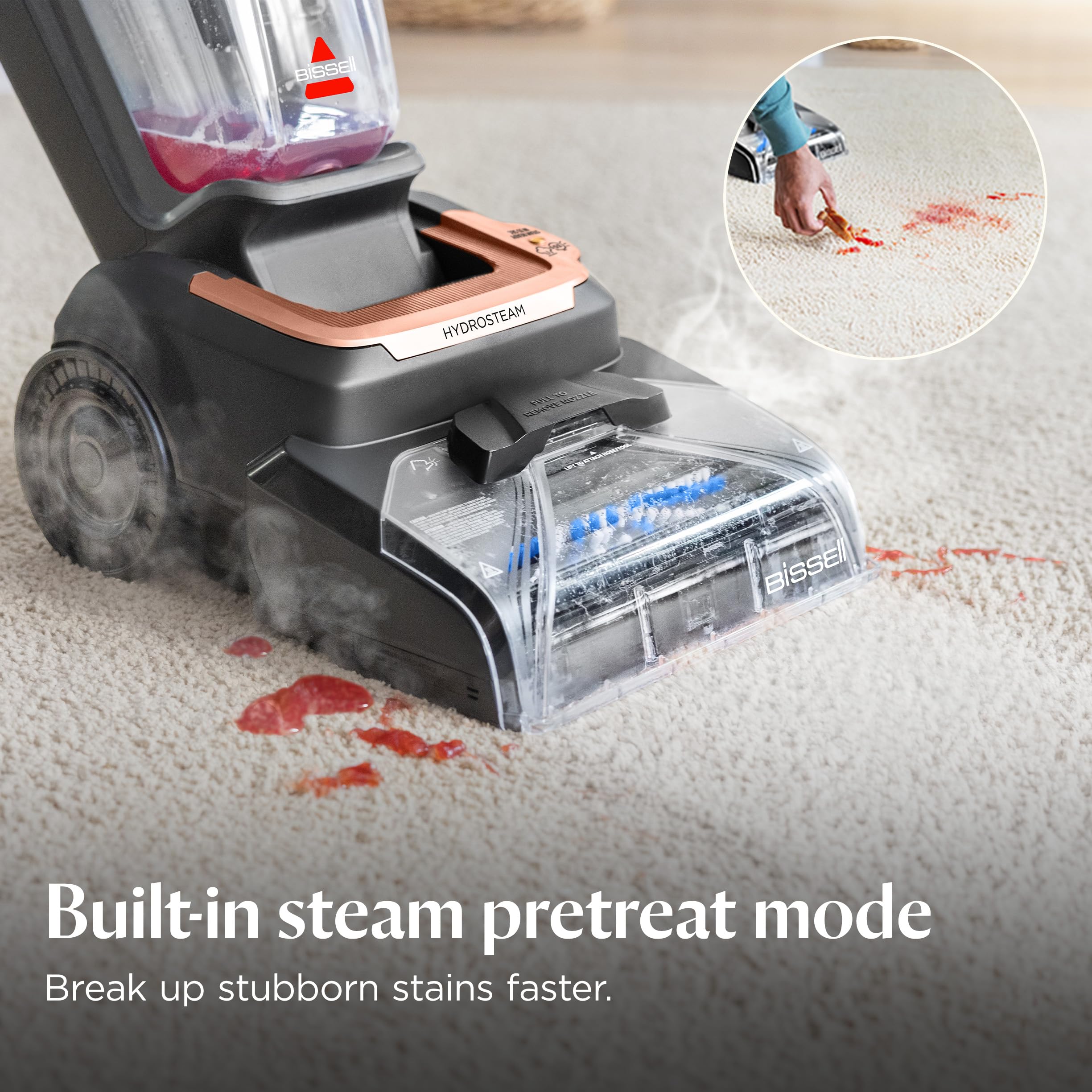 BISSELL Revolution HydroSteam Pet Carpet Cleaner, 3432 | HydroSteam technology; 2-in-1 pet upholstery tool; cleaning formulas included; upright deep cleaner