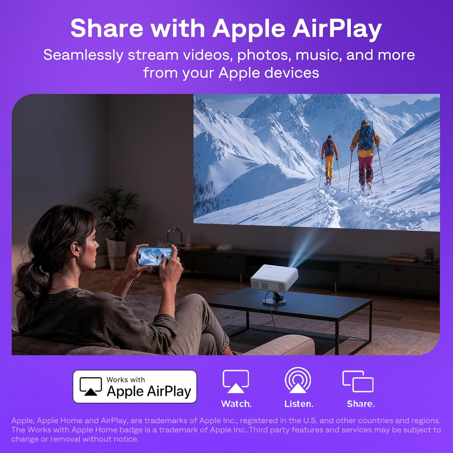 Aurzen Roku TV D1R Smart Portable Outdoor Projector with WiFi and Bluetooth | Roku TV Built-in, All Top Apps, 1080P FHD, DoIby Audio, Auto Focus & Keystone, Zoom, Mini Projector for Home & Outdoor Movies
