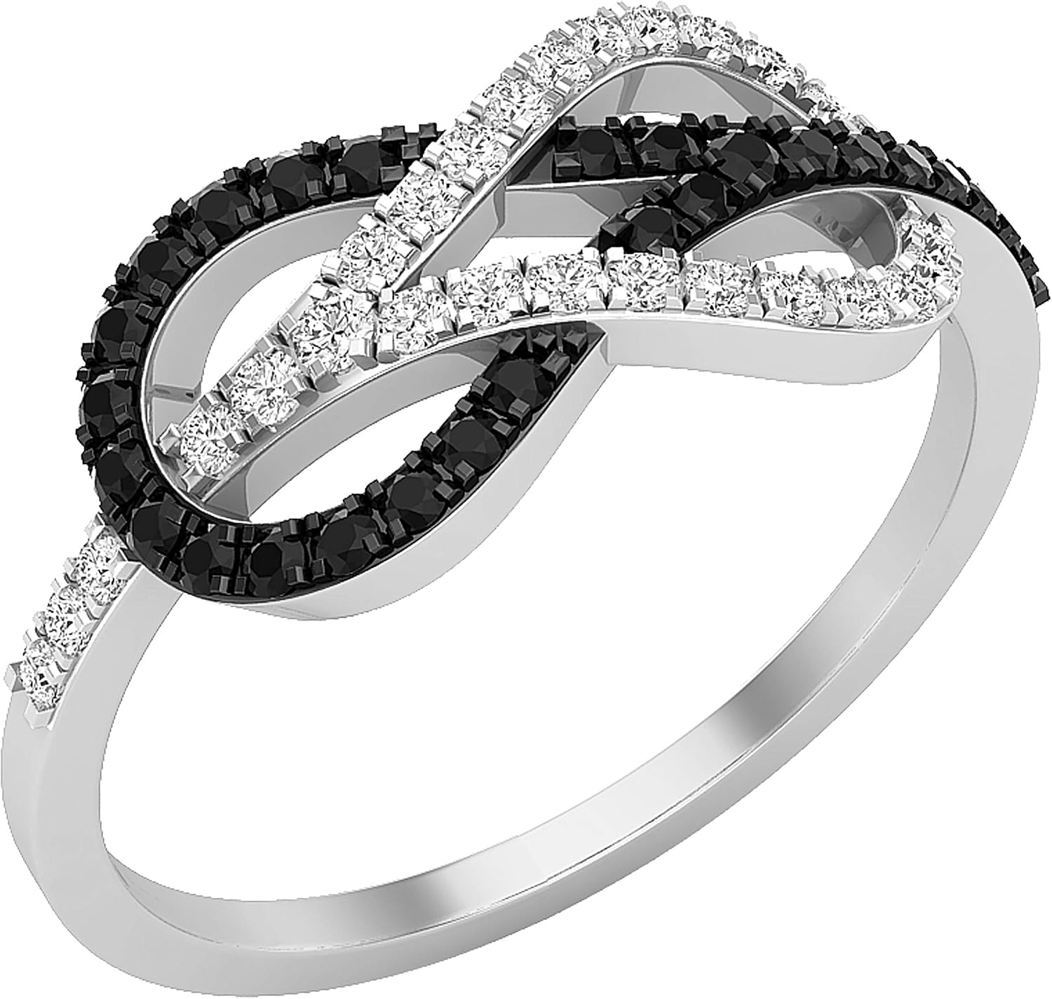 Dazzlingrock Round Black & White Natural Diamond Infinity Right Hand Ring | 0.35 Ctw | Women | 925 Sterling Silver