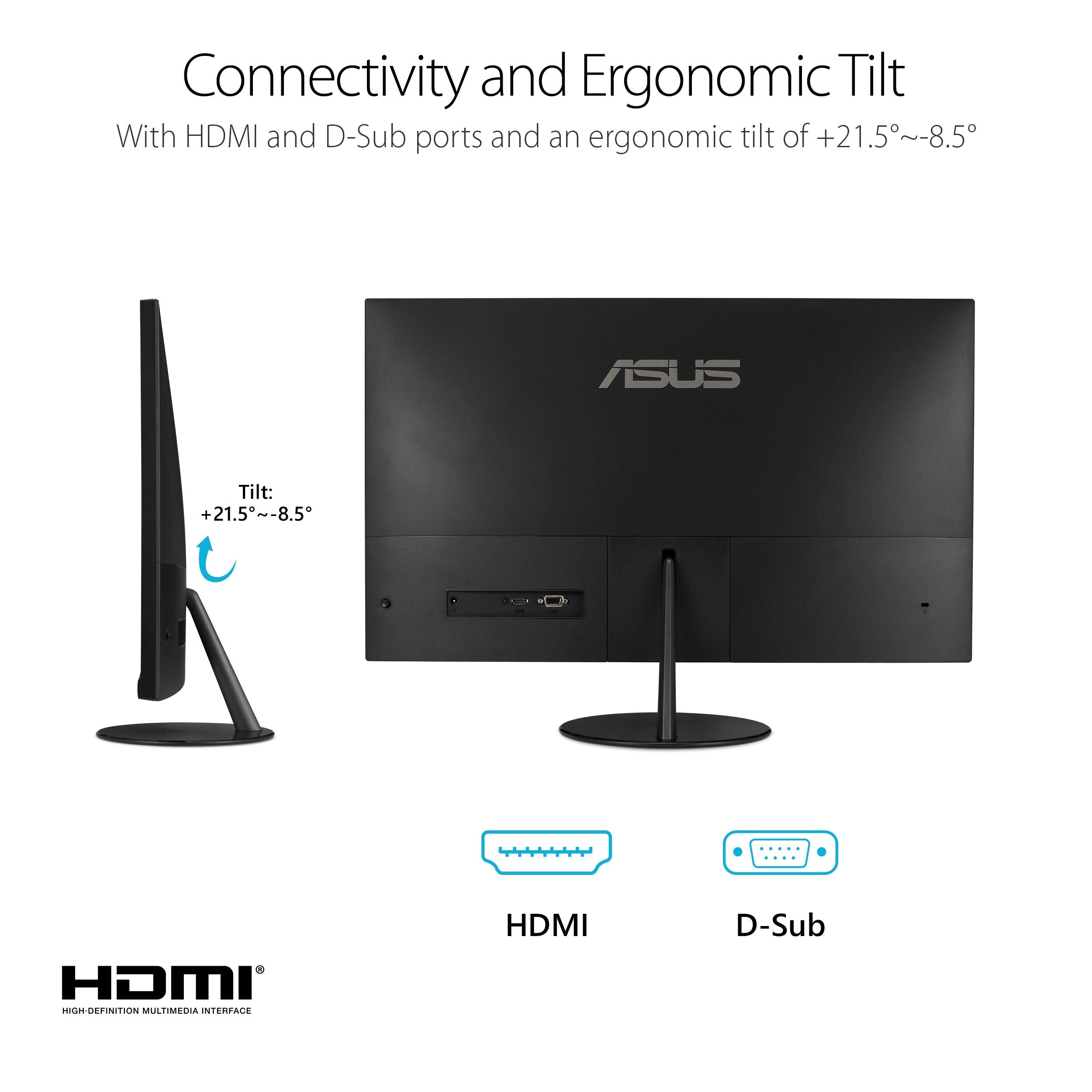ASUS 27" Computer Monitor (VA279QG) - Full HD, IPS, 120Hz, 1ms MPRT, Adaptive-Sync, Eye Care, Low Blue Light, Flicker Free, HDMI, DisplayPort, VGA, Speakers, VESA Mountable, 99% sRGB, 3yr Warranty