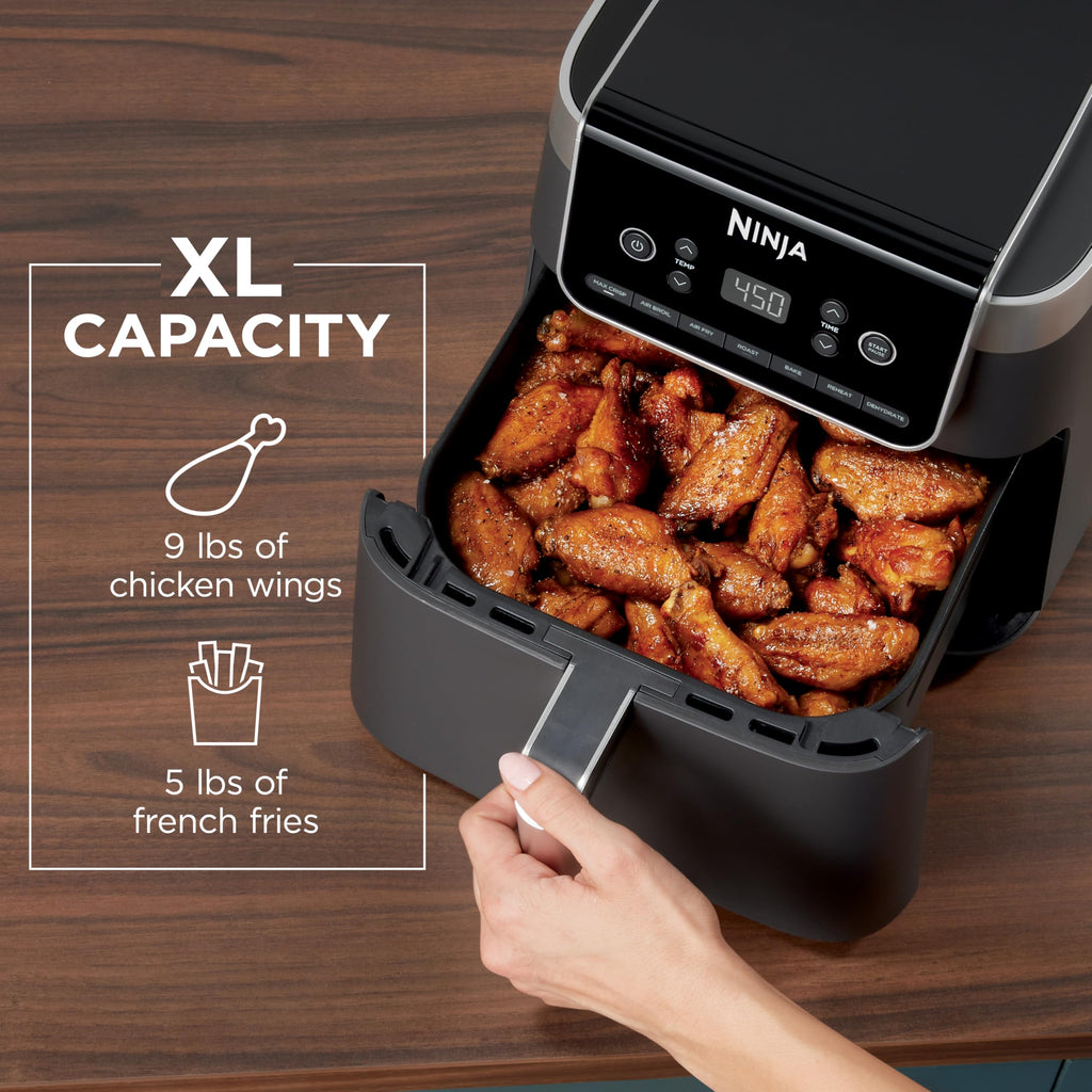 Ninja Air Fryer Pro, 5 Qt, 5-in-1, Grey, AF142 | Air fry, bake, roast, reheat, dehydrate, 1750W, 400F max, Fits 4 lbs fries, Dishwasher-safe