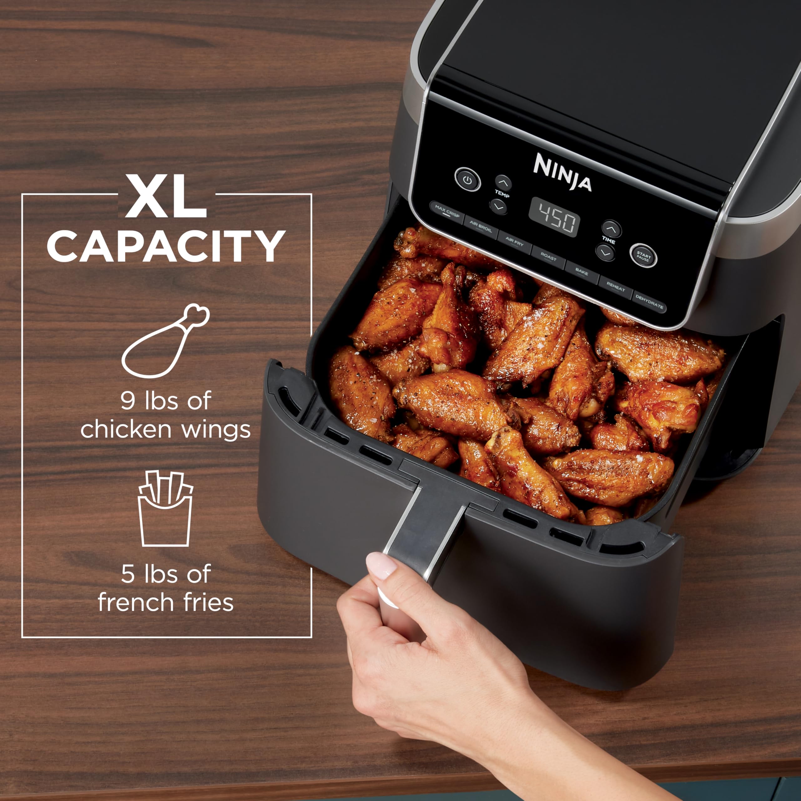 Ninja Air Fryer Pro, 5 Qt, 5-in-1, Grey, AF142 | Air fry, bake, roast, reheat, dehydrate, 1750W, 400F max, Fits 4 lbs fries, Dishwasher-safe