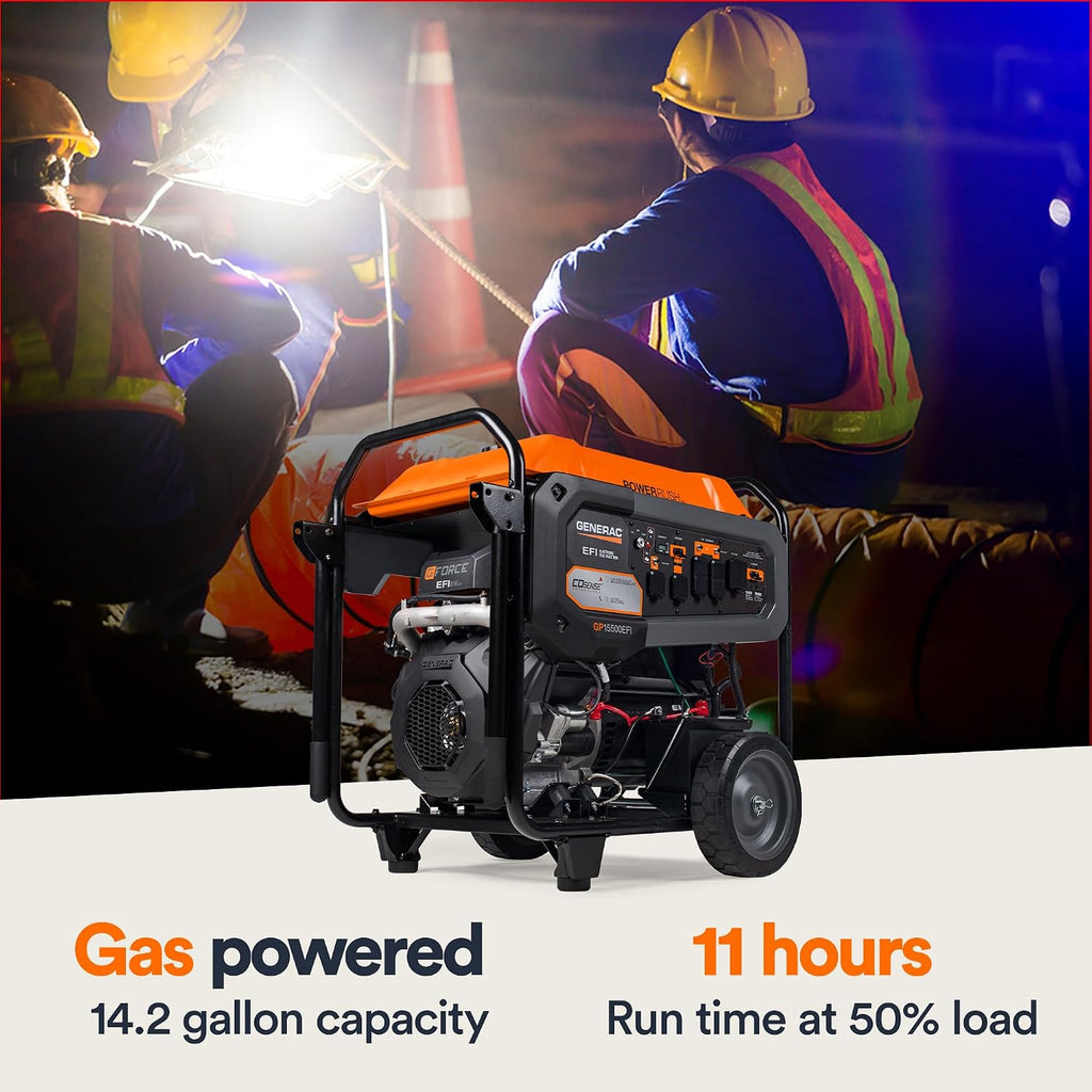 Generac 19,300 Starting Watt Portable Gas Generator, Electric Start | 15,000 Running Watts, RV Ready, Ultra Quiet Operation, Heavy Duty Frame, Emergency Power, 49 State Compliant