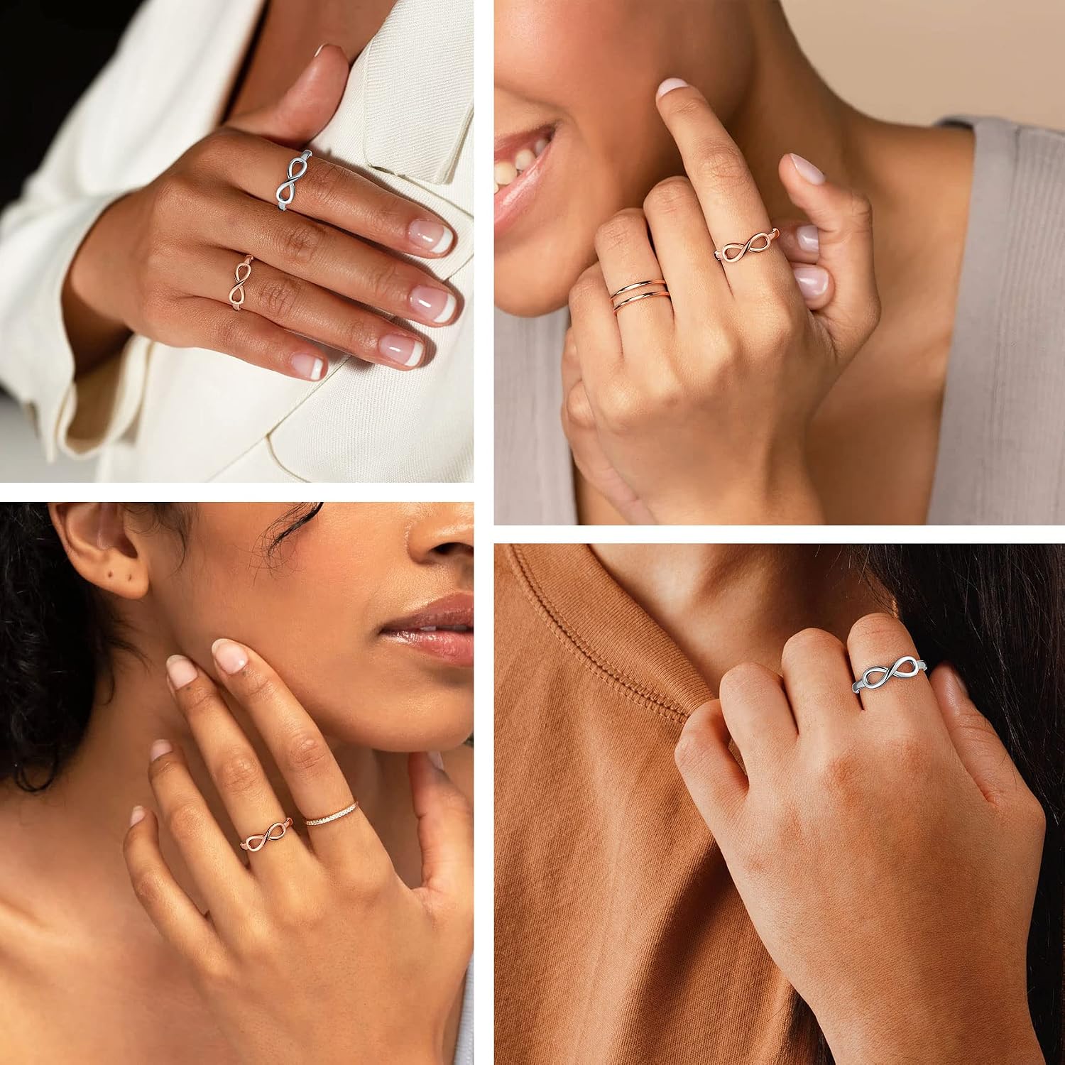 Bestyle Simple S925 Sterling Silver Infinity Rings Cubic Zirconia Rings, Nice Cute BFF Friendship Rings, Dainty Eternity Promise Wedding Bands Perfect Every Day Ring, Size 4-12, Words Engavable