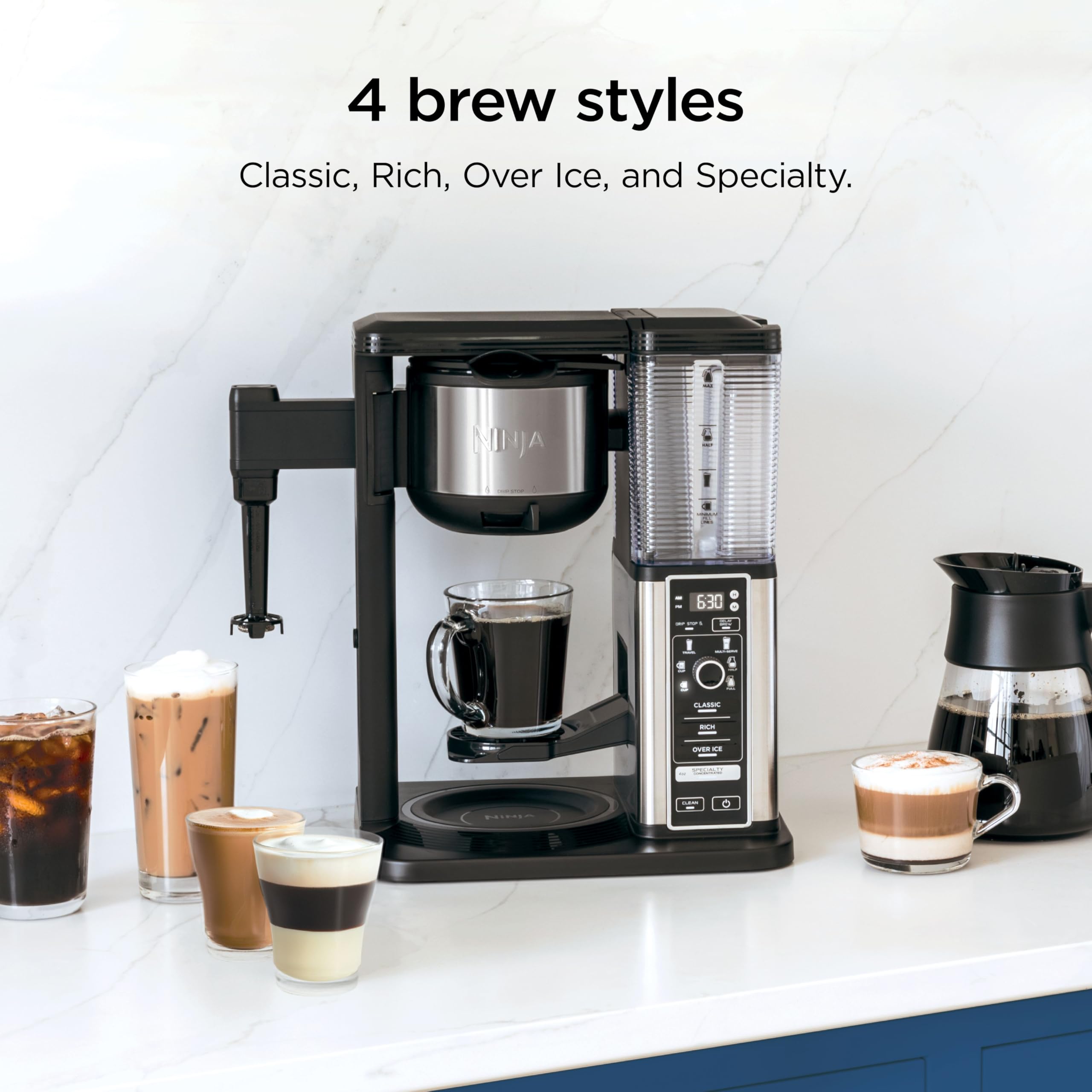 Ninja Hot & Iced XL Coffee Maker with Rapid Cold Brew, Black, CM371 | 4 Brew Styles, 8 Sizes Small Cup to Travel Mug, Single-Serve Coffee Brewer, 12-Cup Carafe, Removable Reservoir