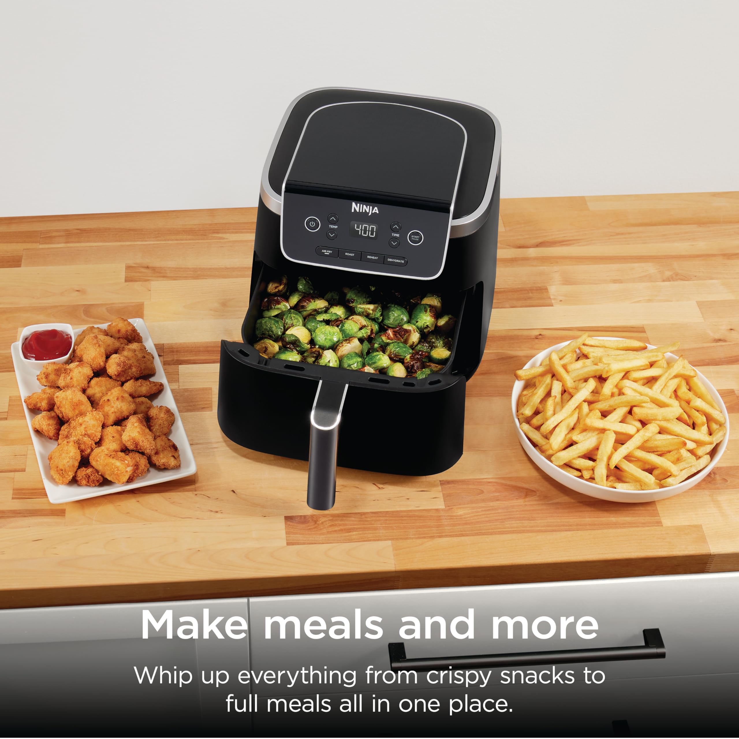Ninja Air Fryer Pro, 5 Qt, 5-in-1, Grey, AF142 | Air fry, bake, roast, reheat, dehydrate, 1750W, 400F max, Fits 4 lbs fries, Dishwasher-safe