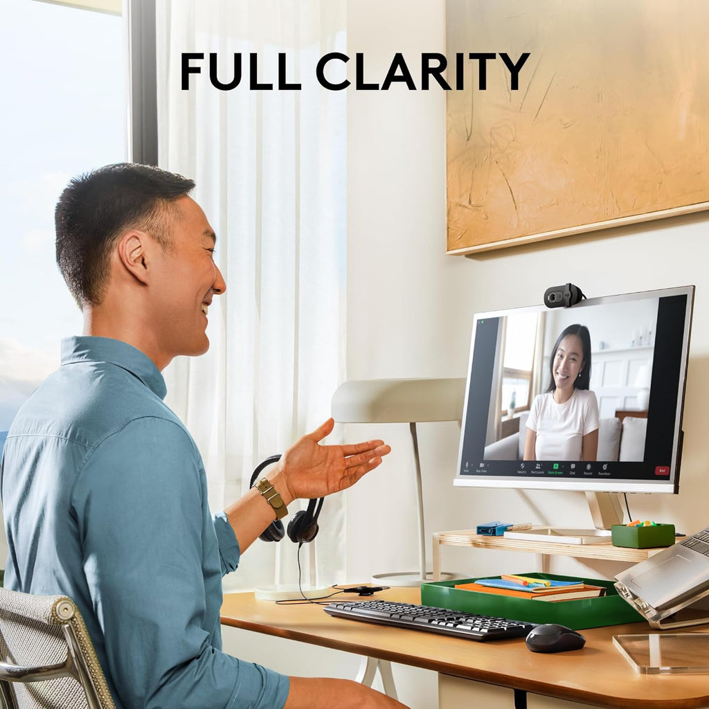 Logitech Brio 100 Full HD 1080p Webcam for Streaming and Meetings - White | 1080p with auto-light correction, built-in mic, privacy shutter, USB-A, compatible with Teams, Google Meet, Zoom and more