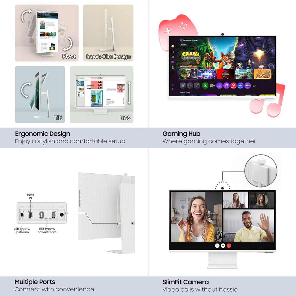 Samsung 32” M8 (M80F) Series 4K UHD Smart Monitor | Samsung Vision AI, Smart TV Apps, Gaming Hub, USB-C, HDMI and USB-A, White (LS32FM803UNXZA)