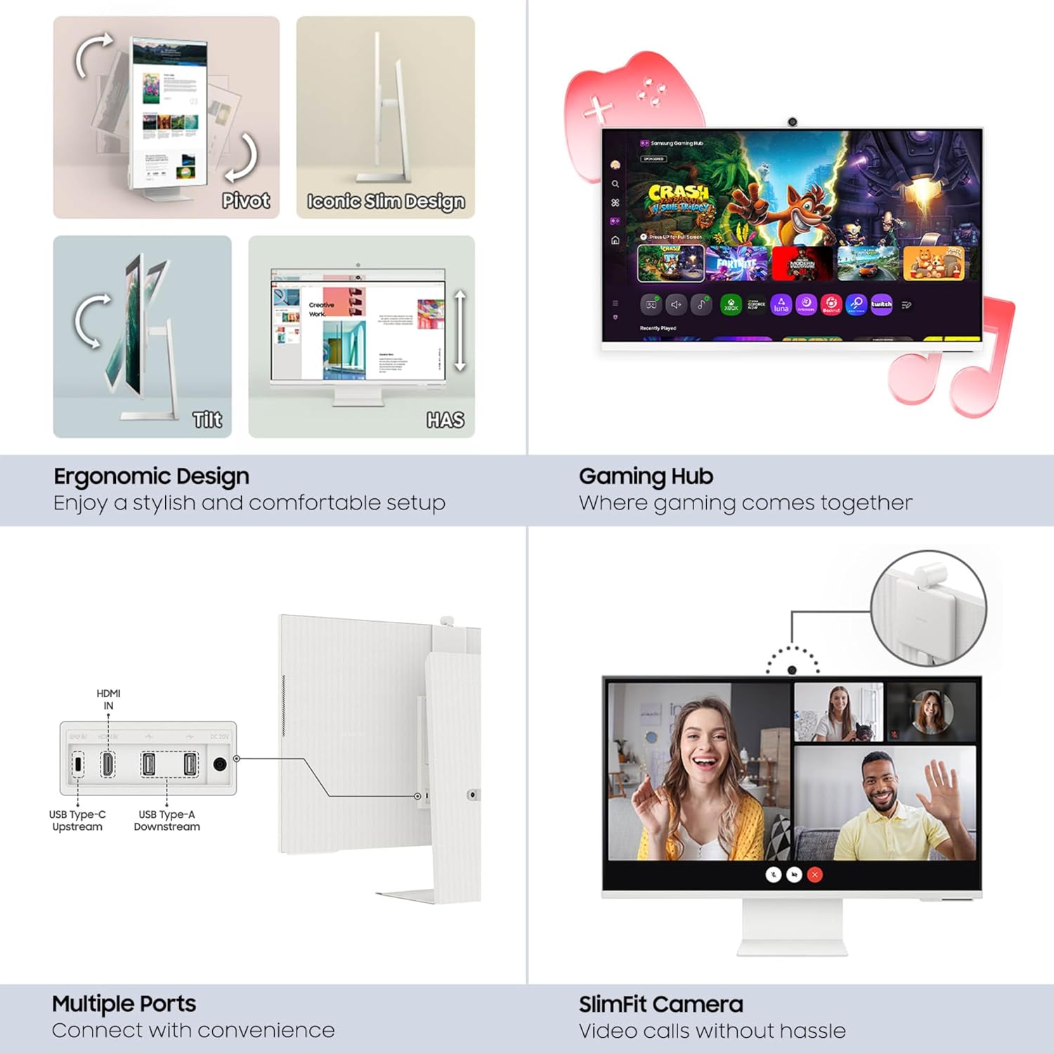 Samsung 32” M8 (M80F) Series 4K UHD Smart Monitor | Samsung Vision AI, Smart TV Apps, Gaming Hub, USB-C, HDMI and USB-A, White (LS32FM803UNXZA)