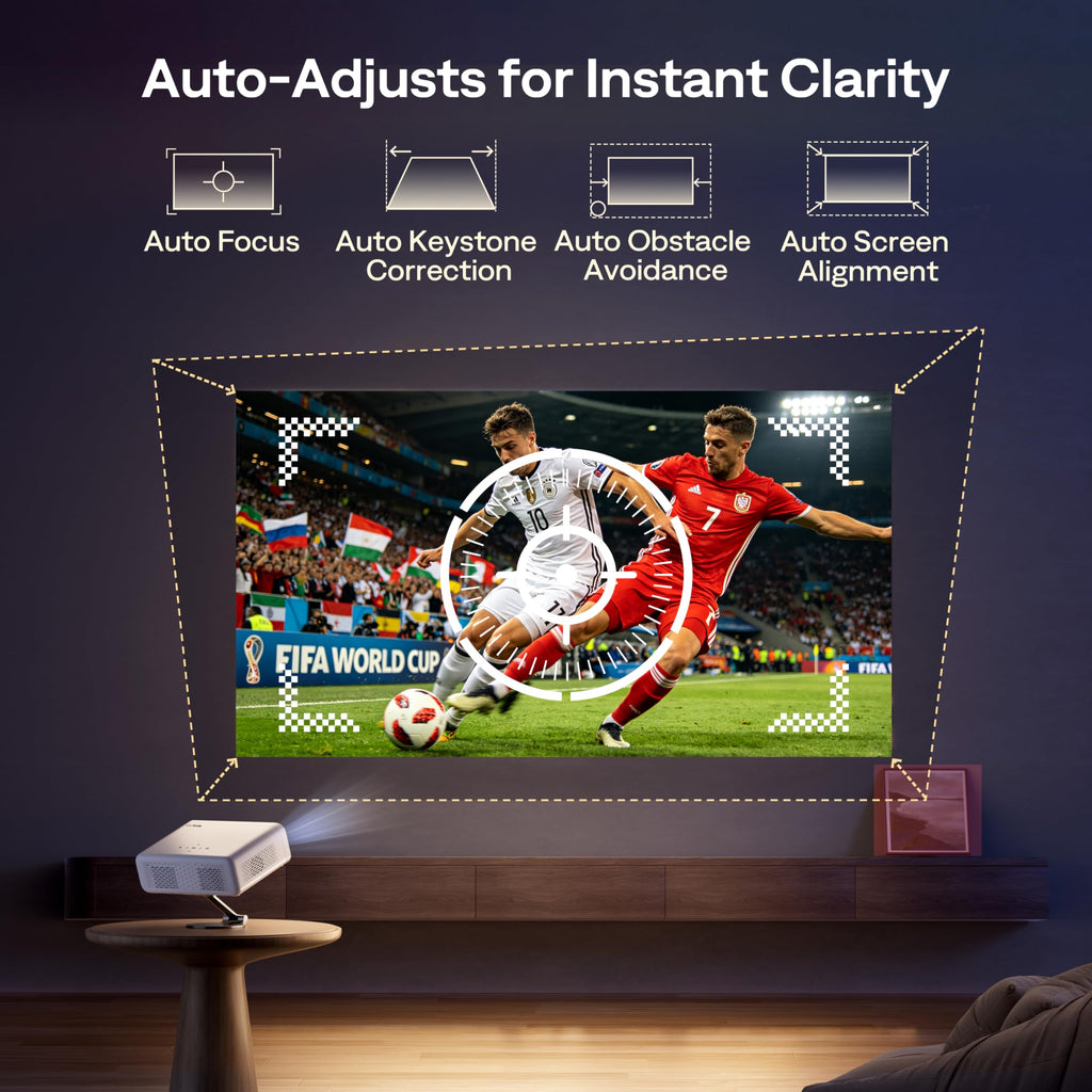 Aurzen Roku TV D1R Smart Portable Outdoor Projector with WiFi and Bluetooth | Roku TV Built-in, All Top Apps, 1080P FHD, DoIby Audio, Auto Focus & Keystone, Zoom, Mini Projector for Home & Outdoor Movies